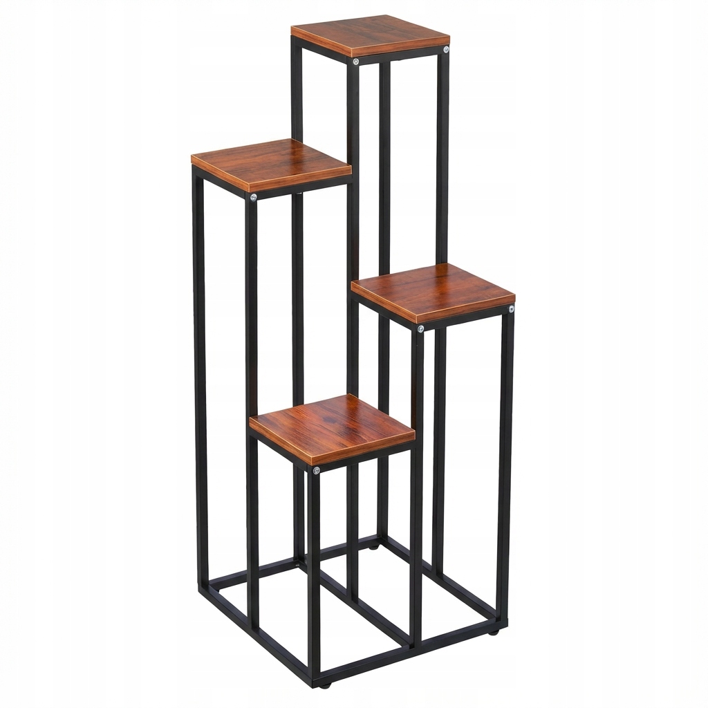 Kovový Stojan Na Rastliny S Drevenými Policami 100 CM 40 CM 40 CM