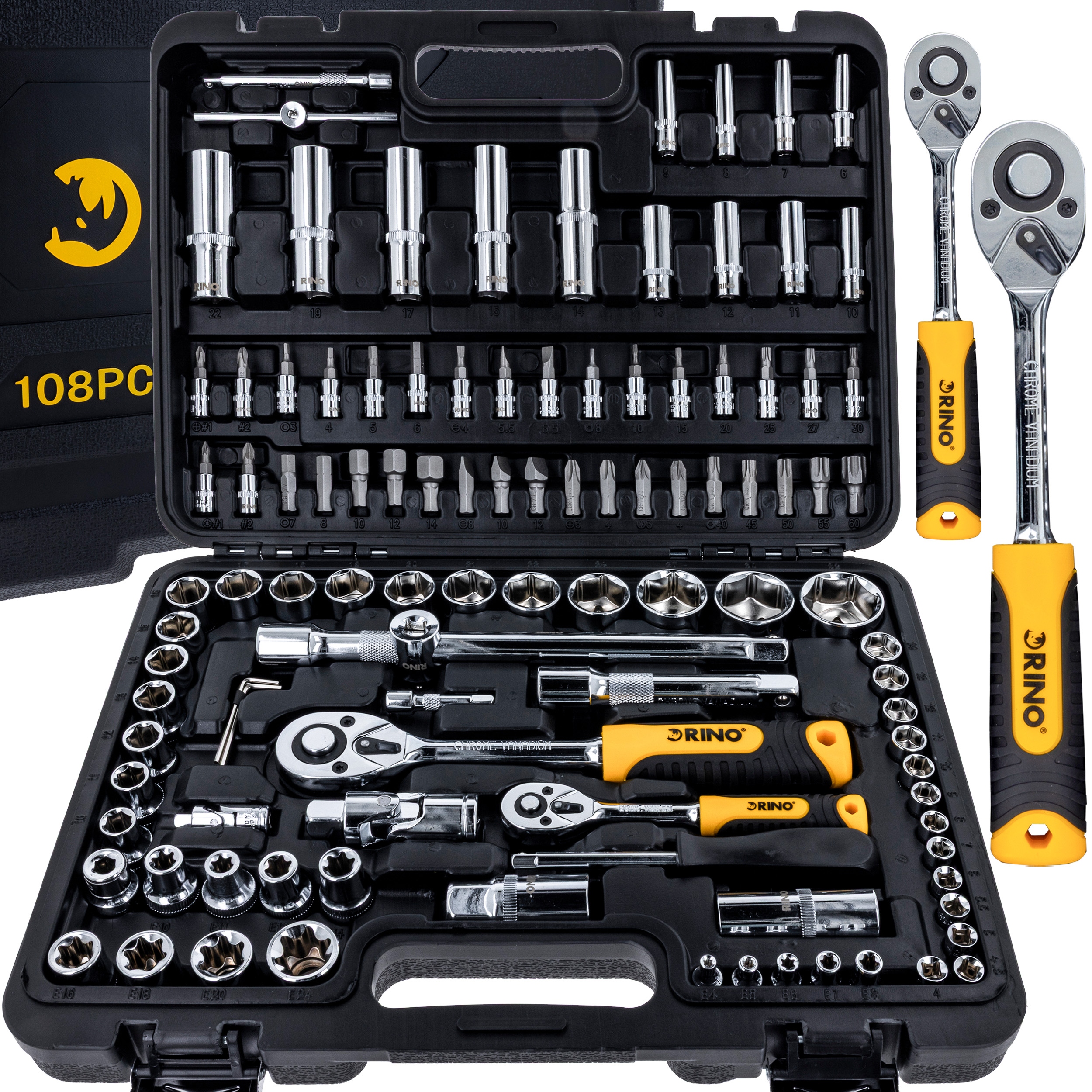 Zestaw Kluczy Nasadowych 108 El. Walizka Klucze Grzchotki Nasadki Crv Rino