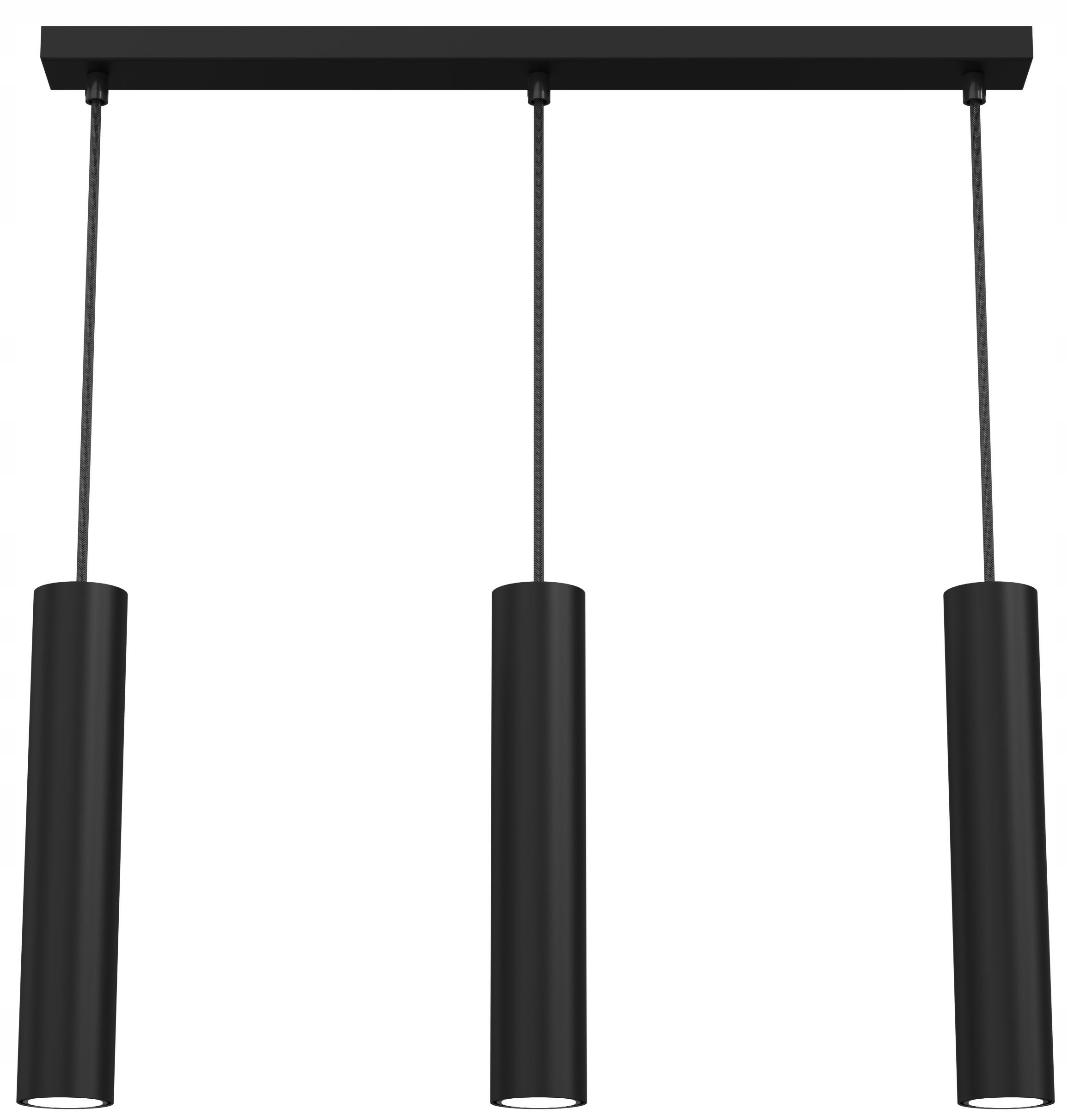 Závesná lampa Raito čierna 3xGU10 na lište nad stôl ostrovček vidiace trubičky