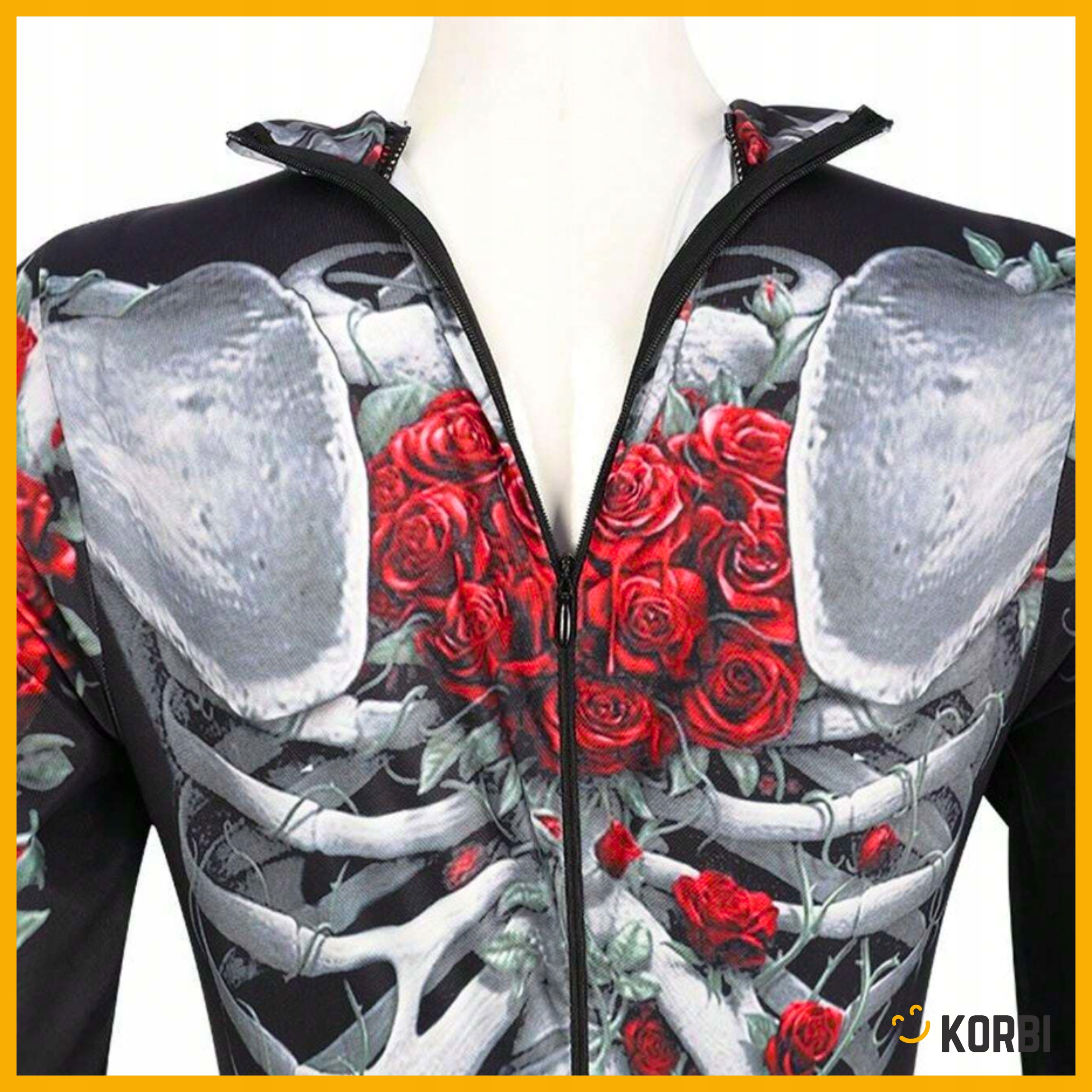 SZKIELETORKA STRÓJ KOŚCIOTRUP Z RÓŻAMI KOMBINEZON HALLOWEEN KARNAWAŁ L Model Korbi SZKIELETORKA Z RÓŻAMI KOMBINEZON L