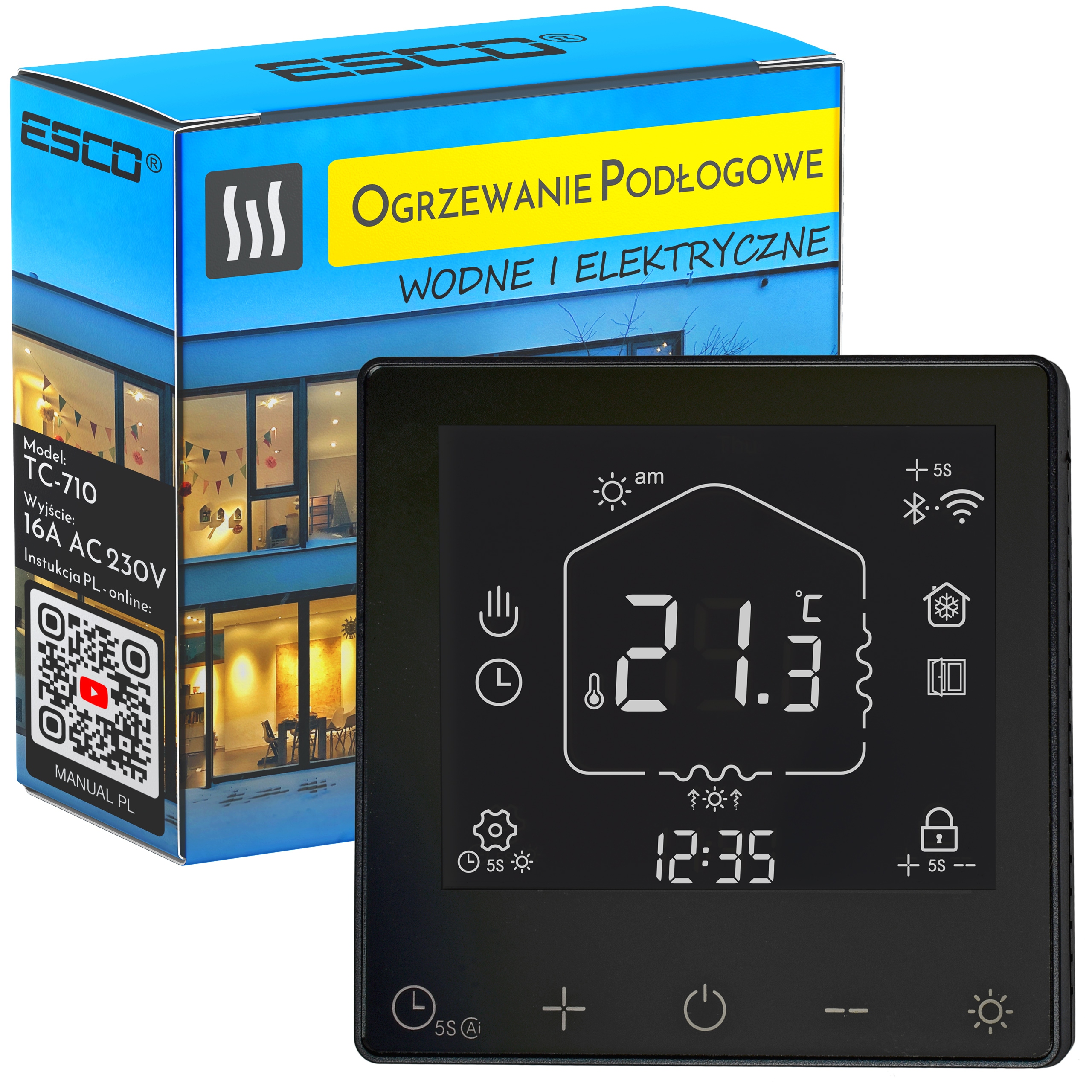 Termostat Regulátor Teploty Pokojový Podomítkový Ovladač Černý 16A