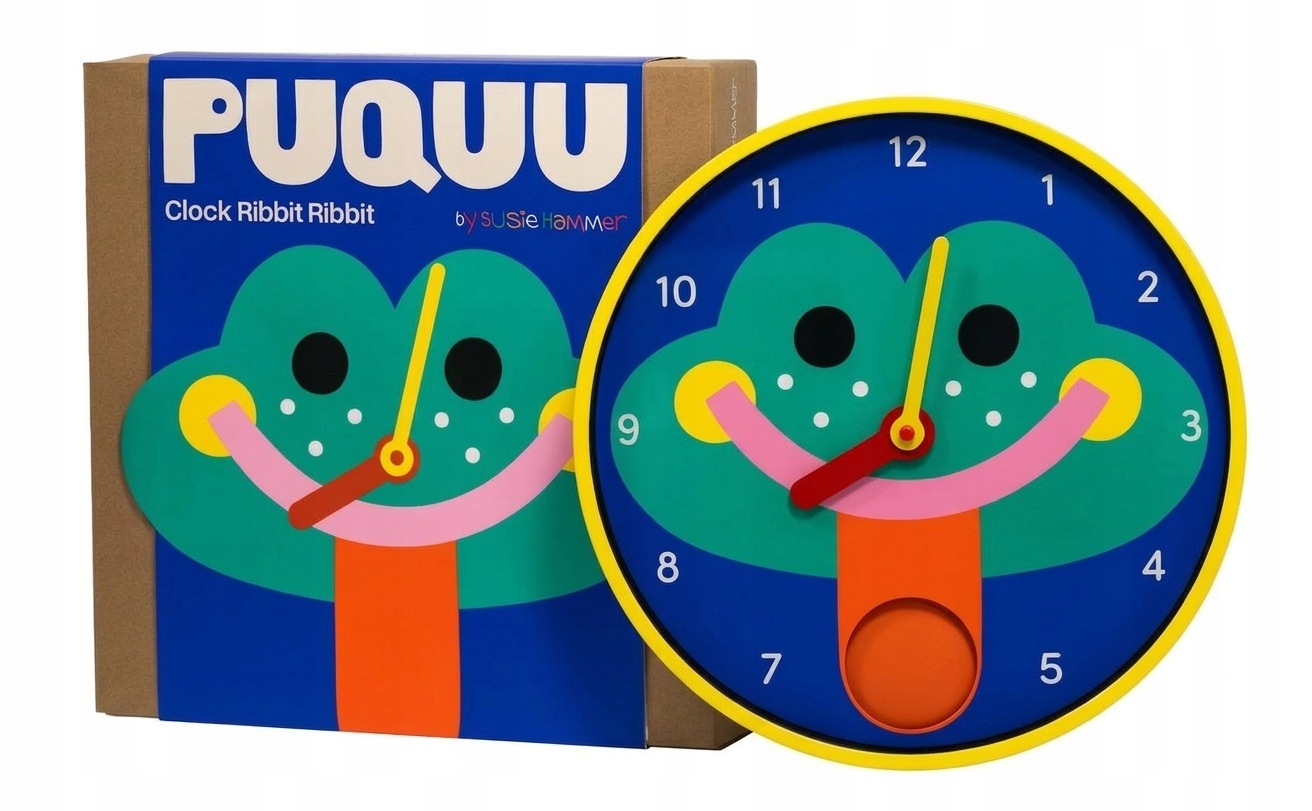 Zegar Puquu Ribbit by Susie Hammer Ścienny kolorow stylowy dla dzieci