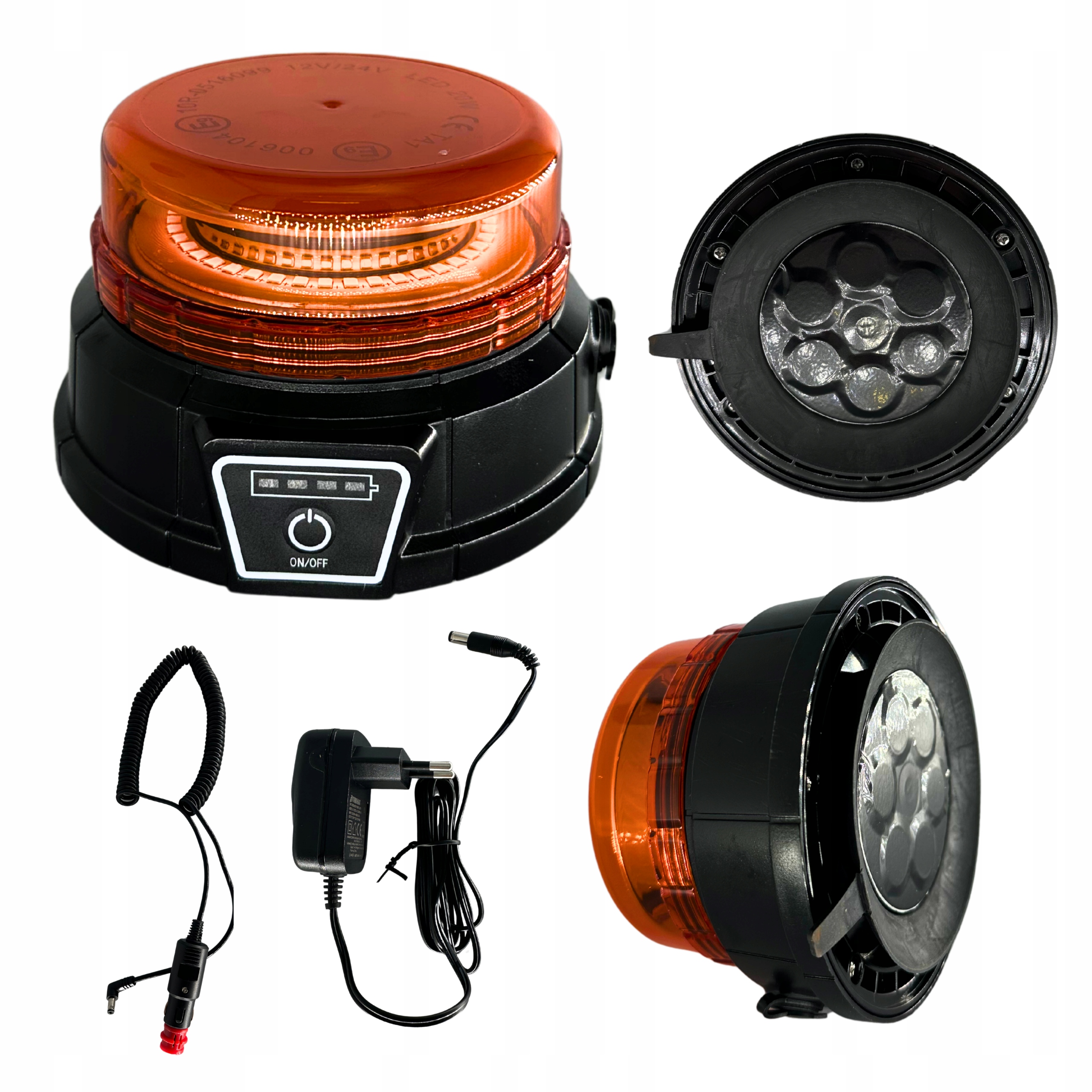 Led výstražná lampa kohout 12-24V blesková magnet oranžová dálkové ovládání