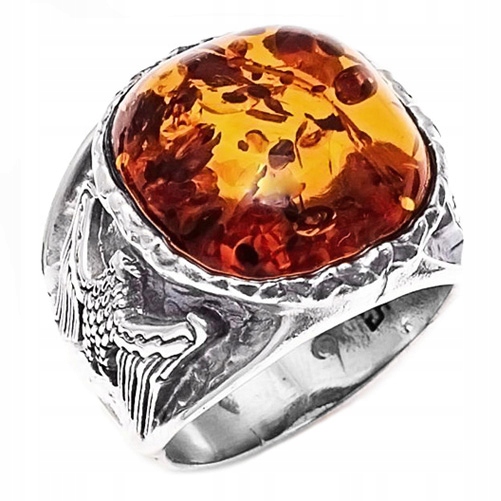Sygnet Mužský Orel prsten s jantarem Stříbro 22