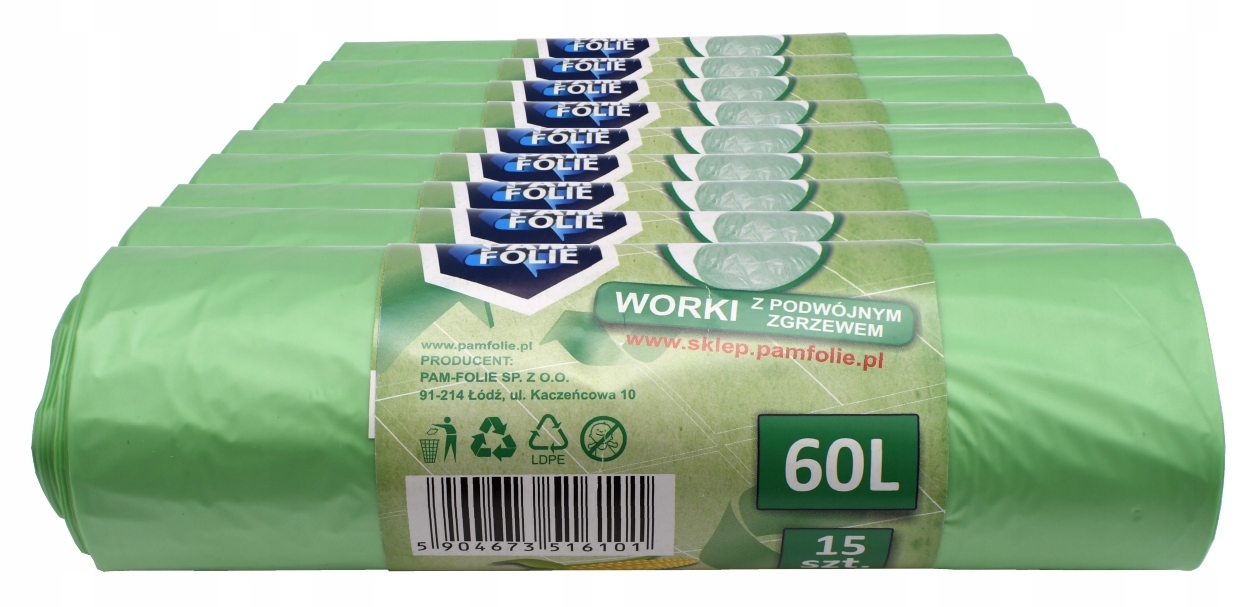 Levně Sáčky na odpadky bio, biologicky rozložitelné, kompostovatelné 60L 150 ks