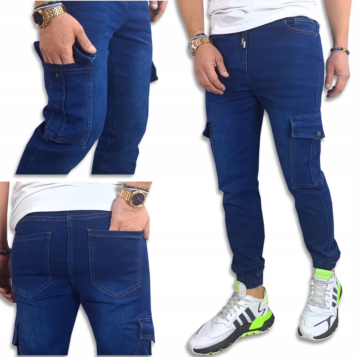 

Bojówki Spodnie Męskie Jeans Kieszenie mocne 77, L