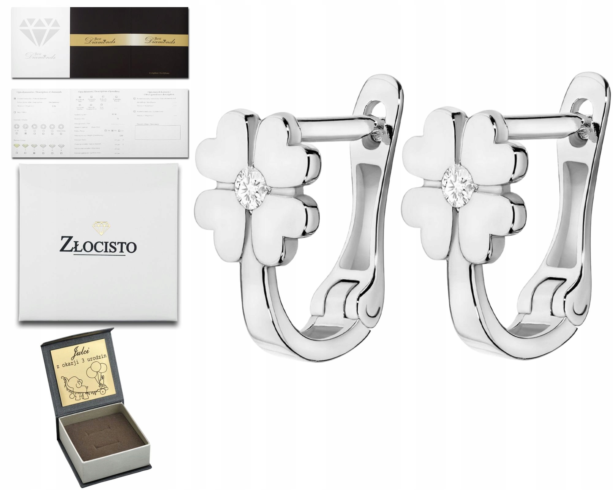 Bílé Zlato Náušnice S Brilianty A Jetelkami 585