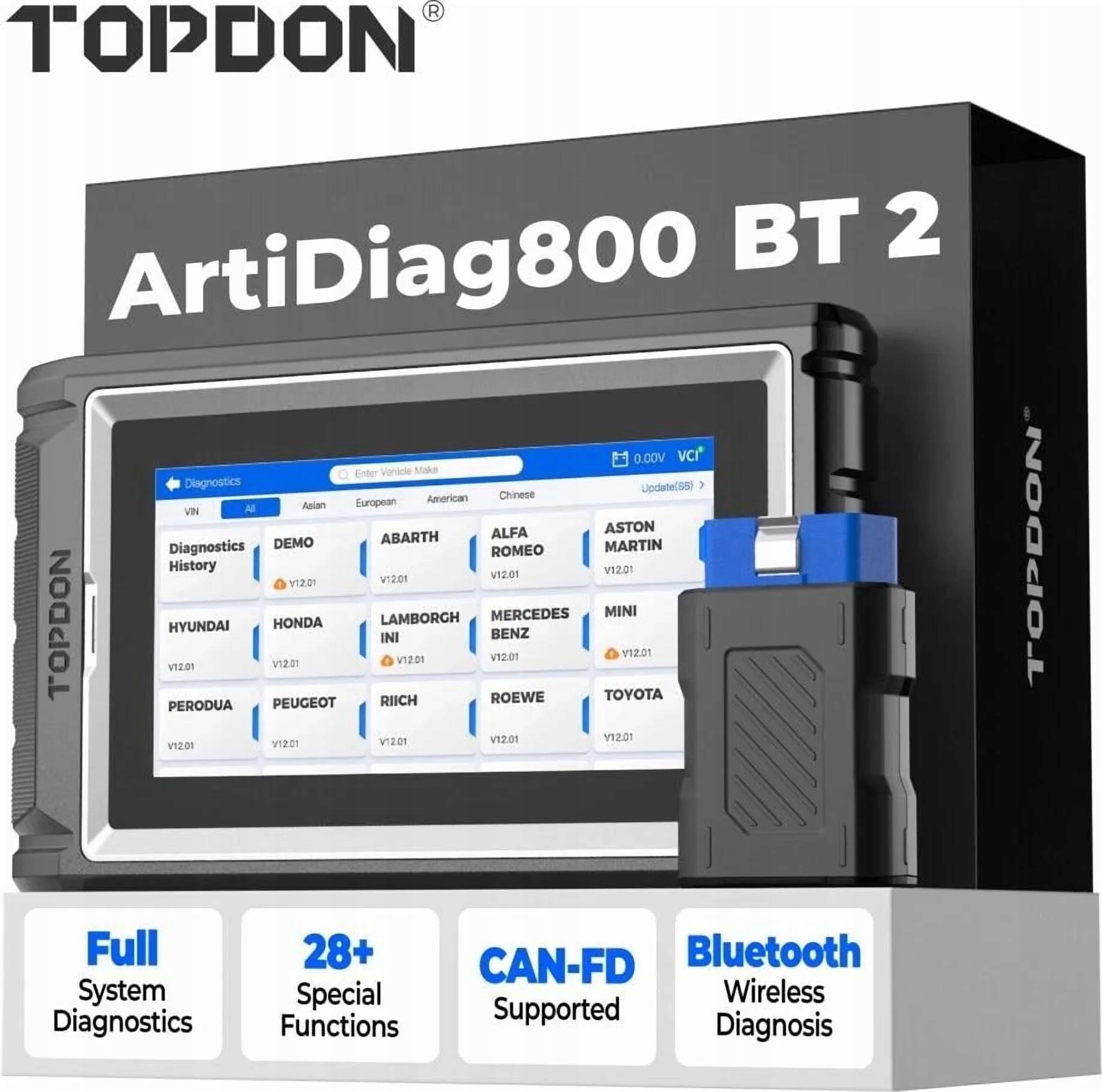 Topdon OBD2 AD800BT 2 Diagnostika, 28 funkcií, aktualizácie zdarma