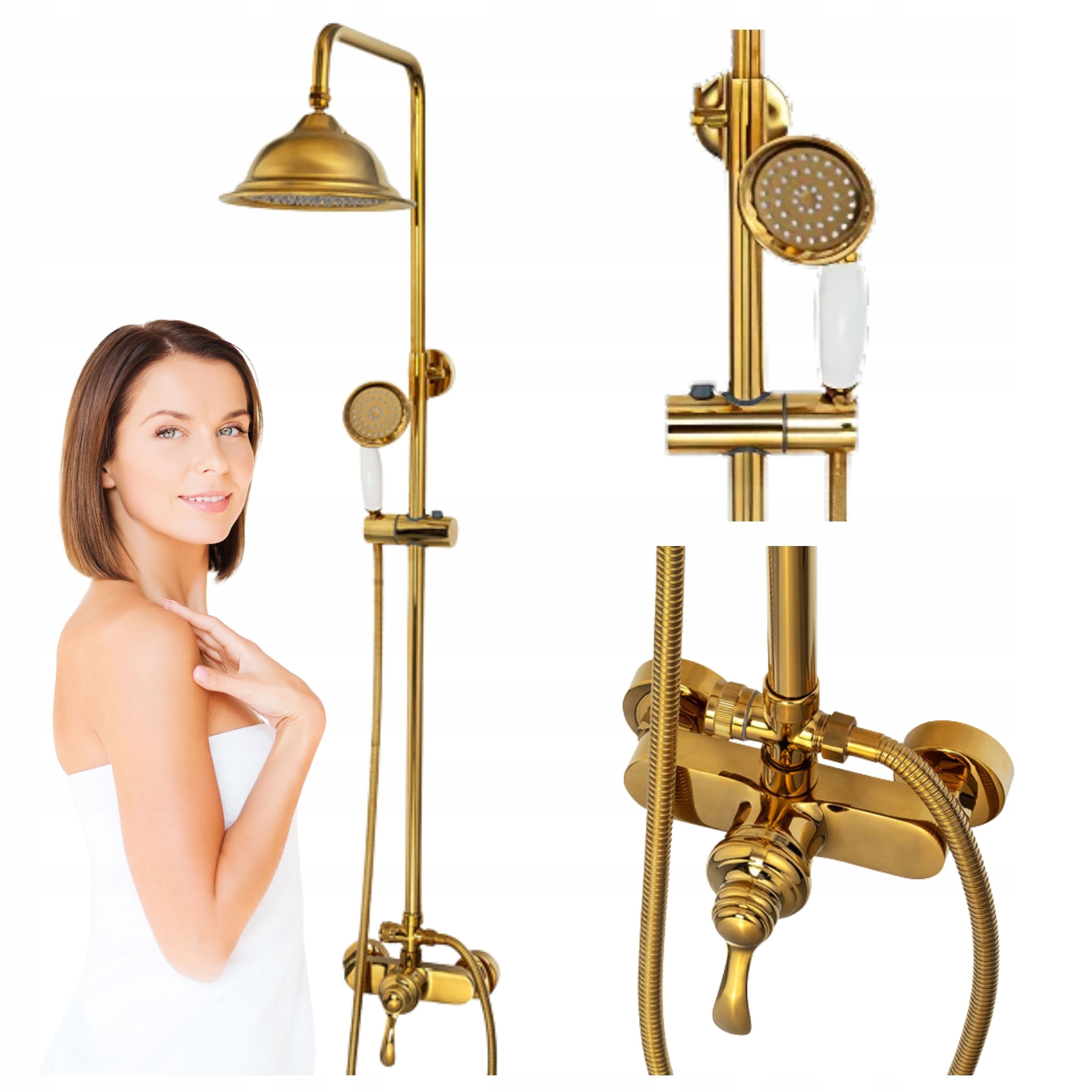Sprchový Set Retro S Nástěnným Sprchovým Setem Zlatý