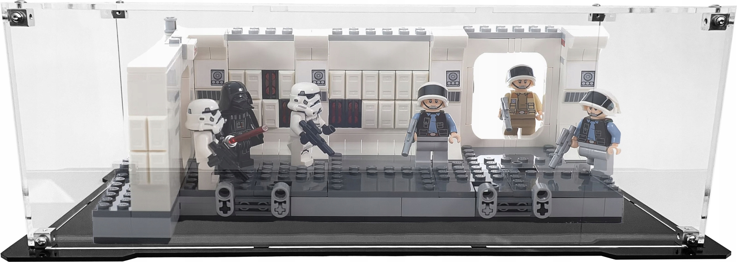 Vitrína s černou základnou pro stavebnici Lego 75387 Vchod na loď Tantive