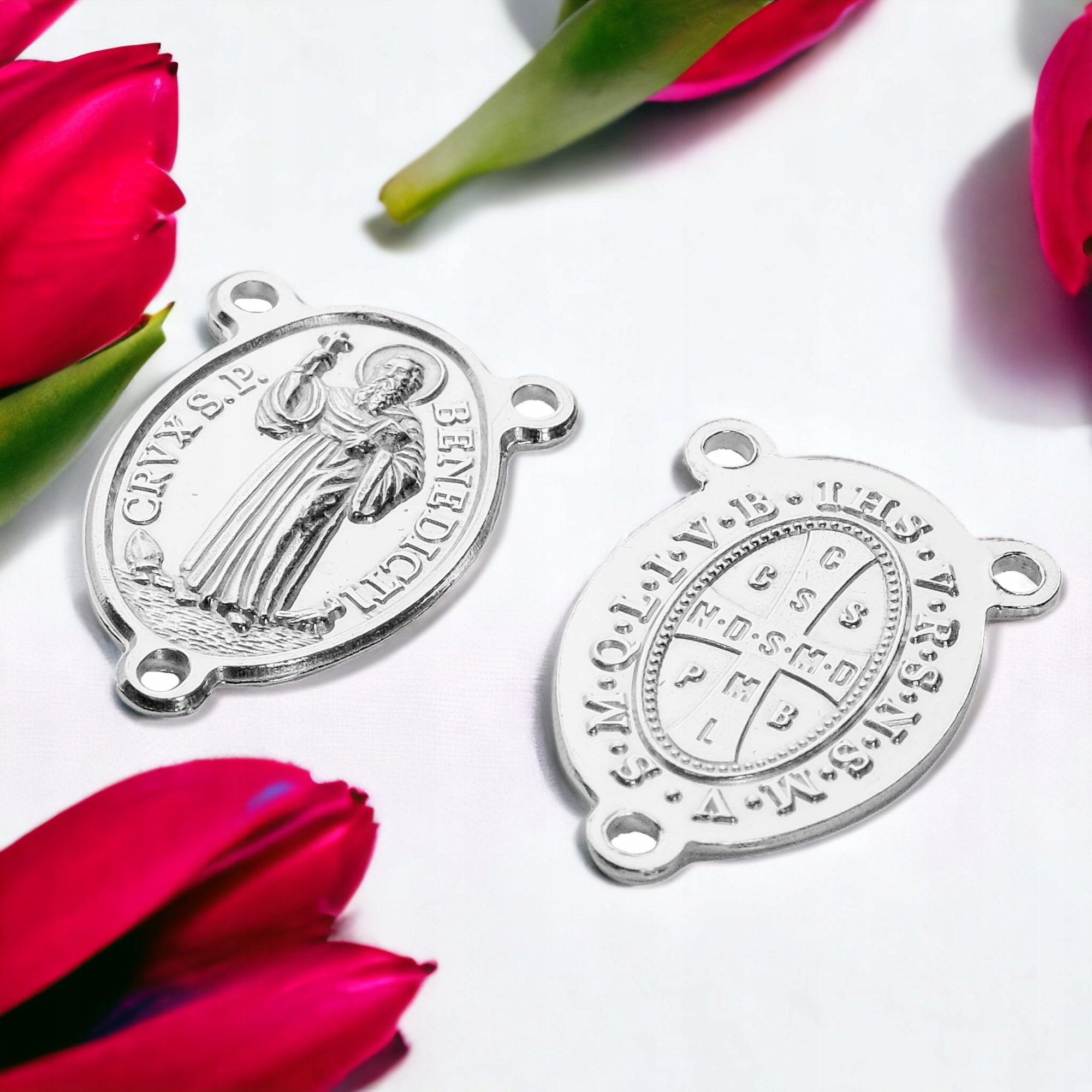 Srebrny łącznik do różańca medalik św. Benedykta Kod producenta bensr