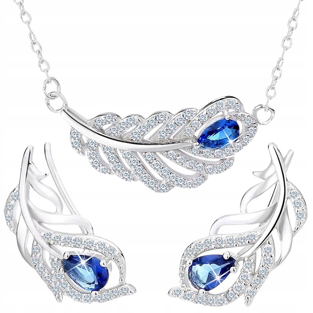 Sada stříbrných šperků s peřím, sada dámských šperků stříbro o ryzosti 925