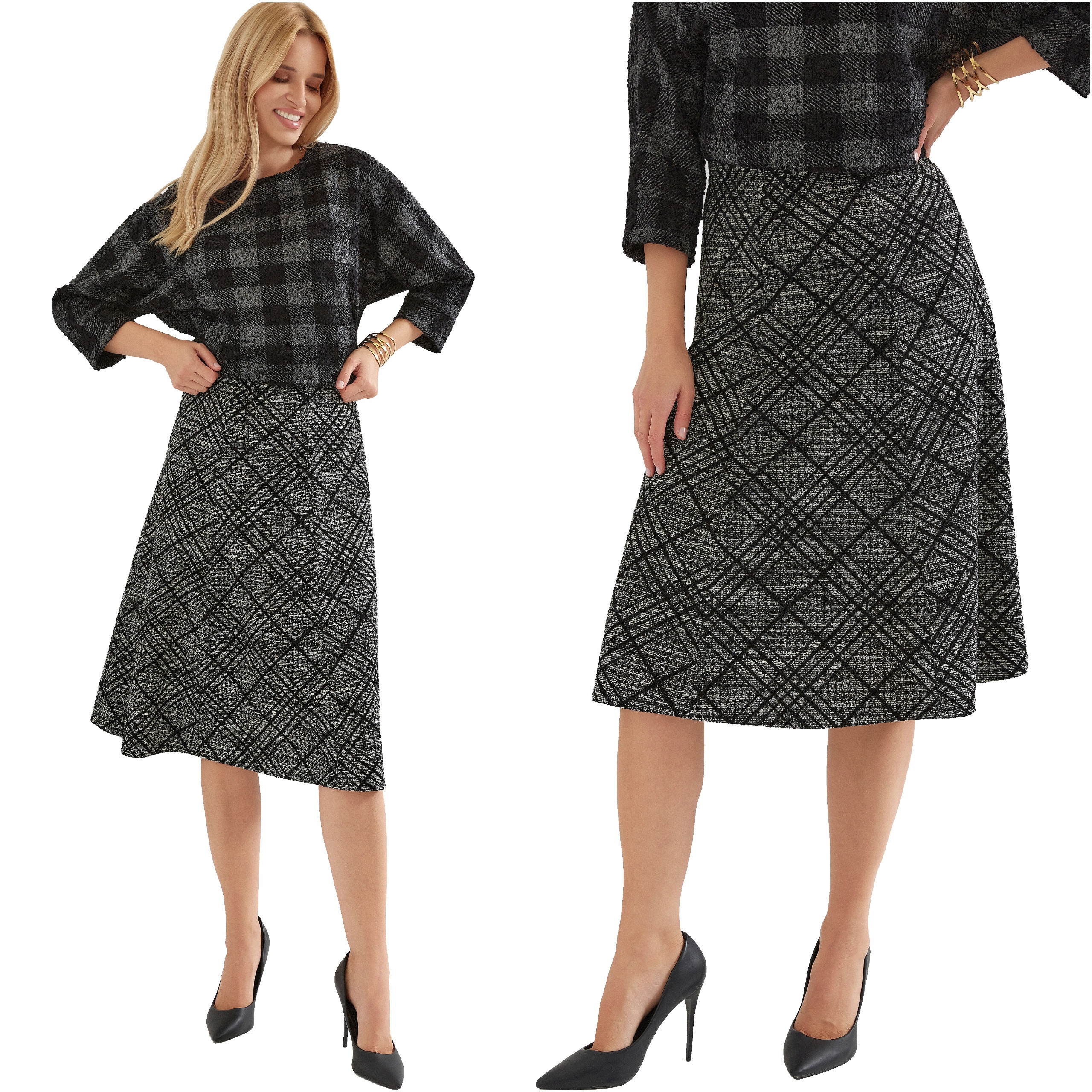 Dámská pletená midi Sukně dlouhá s elastickým páskem Polský Výrobce Warm