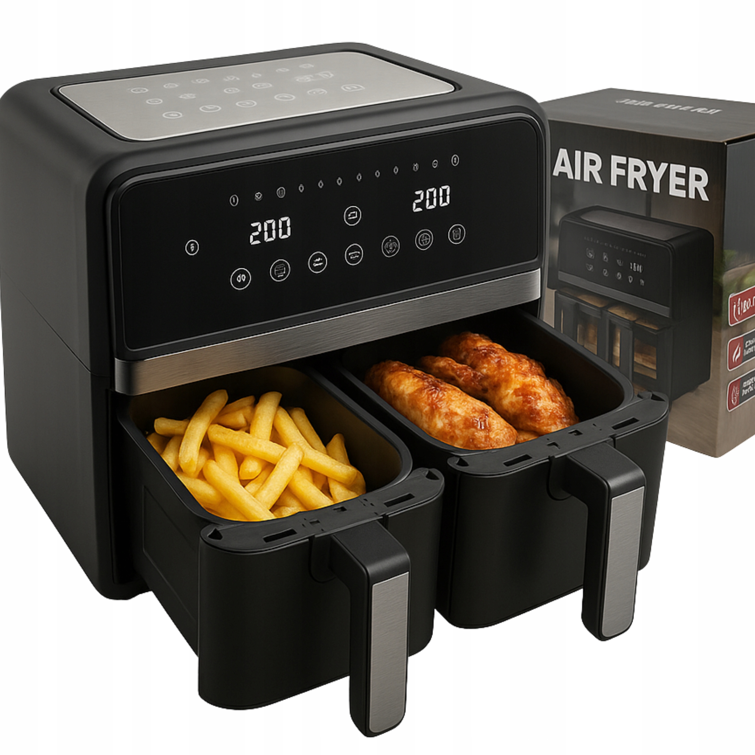 Frytkownica Dwukomorowa Air Fryer 9L Moc 2000W Beztłuszczowa 10 Programów