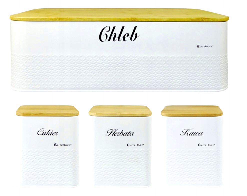 

Zestaw Chlebak pojemniki kawa cukier herbata chleb