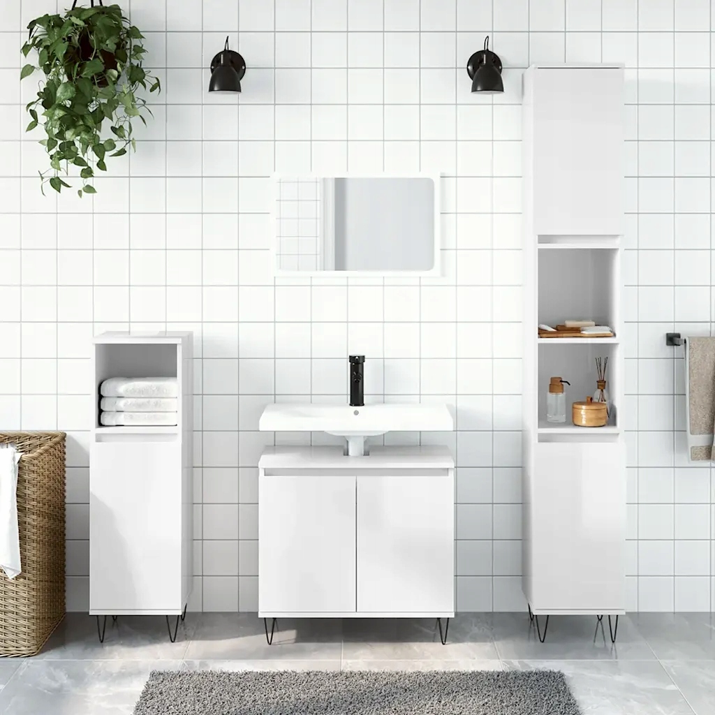 Petrashop Koupelnová skříňka lesklá bílá 58 x 33 x 60 cm kompozitní dřevo
