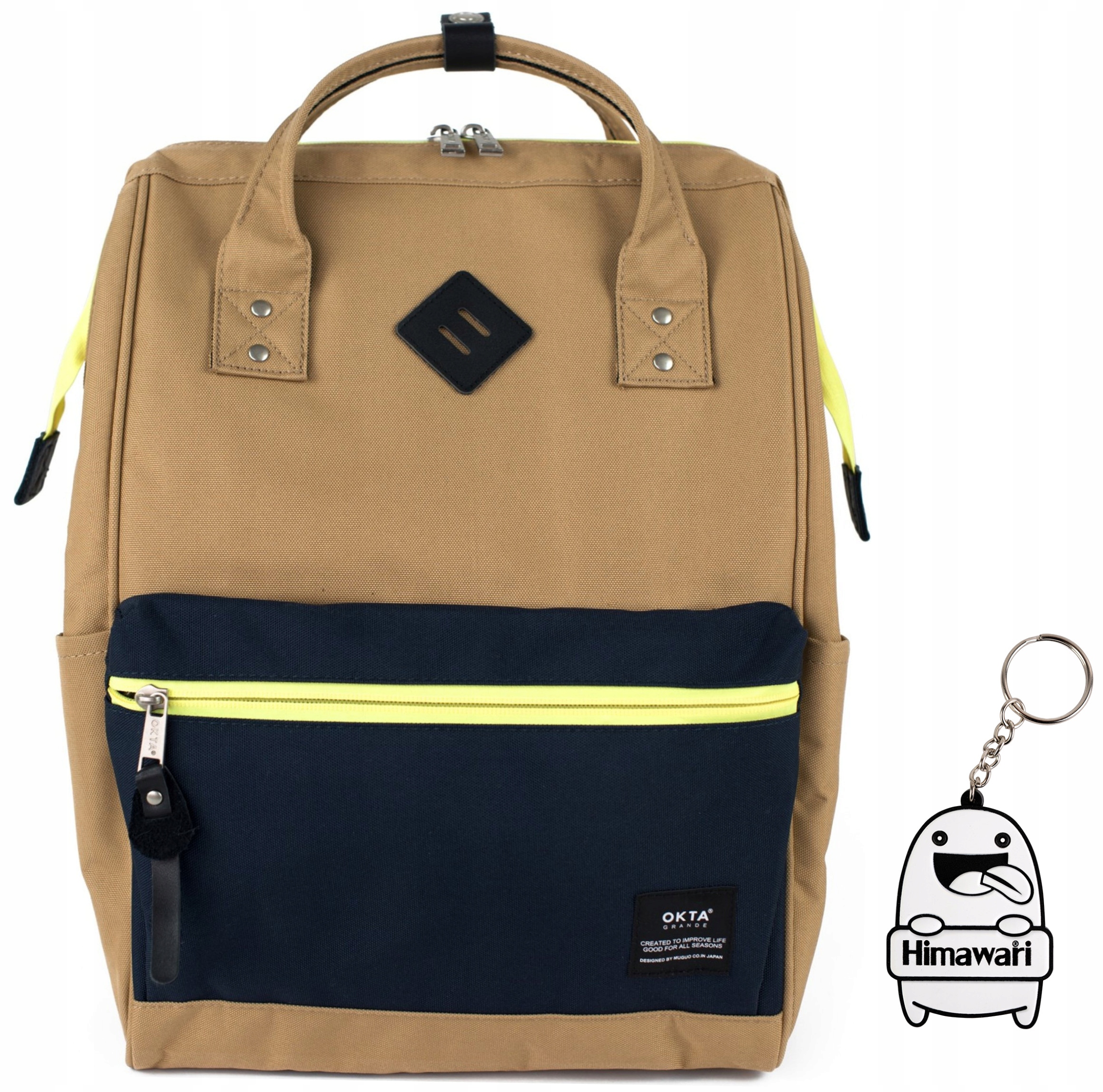 Batoh Himawari Okta Neon M prostorný, voděodolný, Usb, světle hnědý