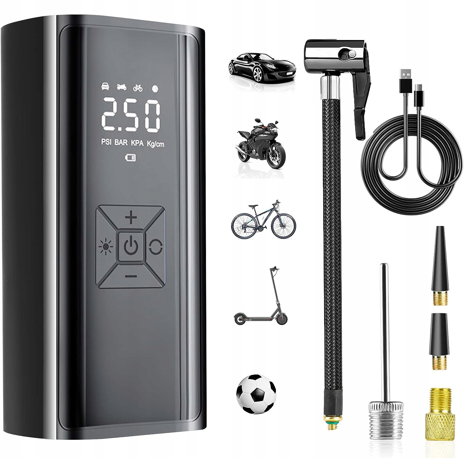 150PSI ELEKTRYCZNA POMPKA DO OPON SAMOCHODOWYCH, ROWERÓW, MOTOCYKLI I PIŁEK Stan opakowania oryginalne