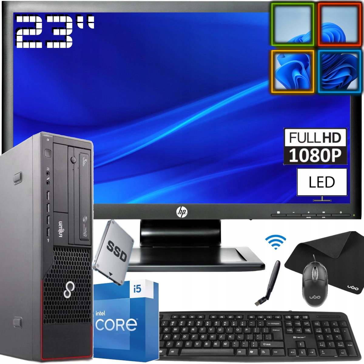 ZESTAW PC Fujitsu E900 i5 QUAD 480 SSD 23''LED W11