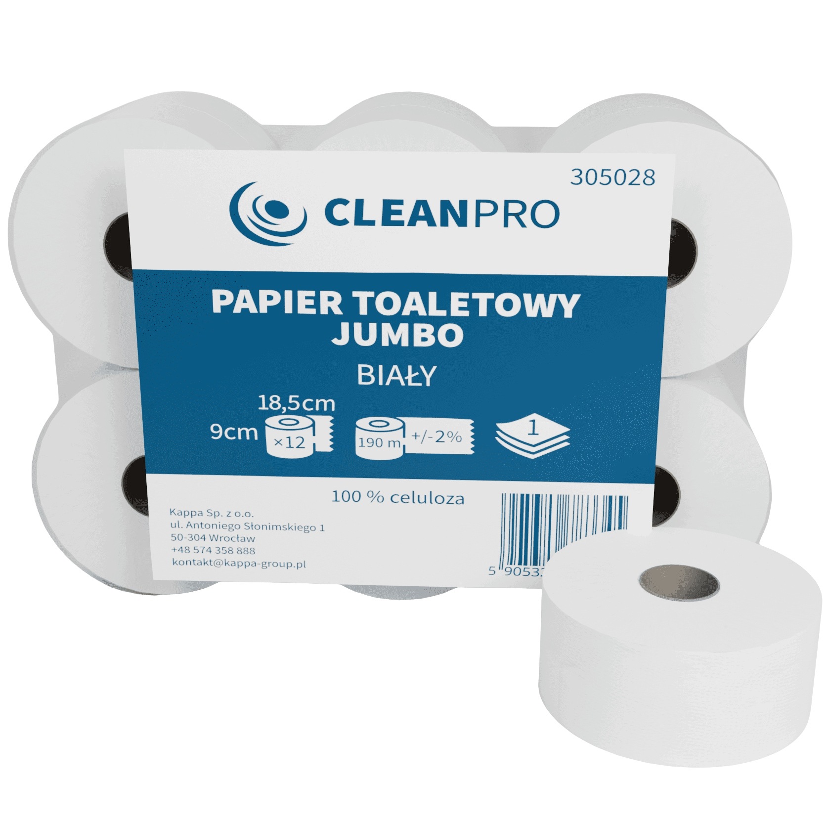 Cleanpro Jumbo Toaletní papír 1W pro podavač 12 rolí páska 190 m