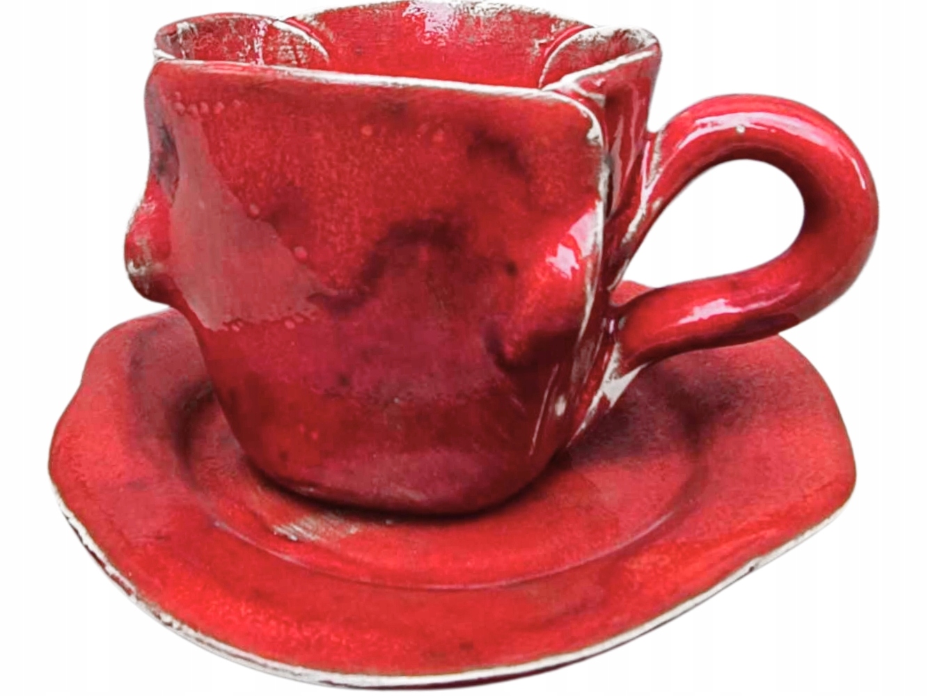 Polské Řemeslo Ručně vyrobený Šálek 120 ml a podšálek Červené máky