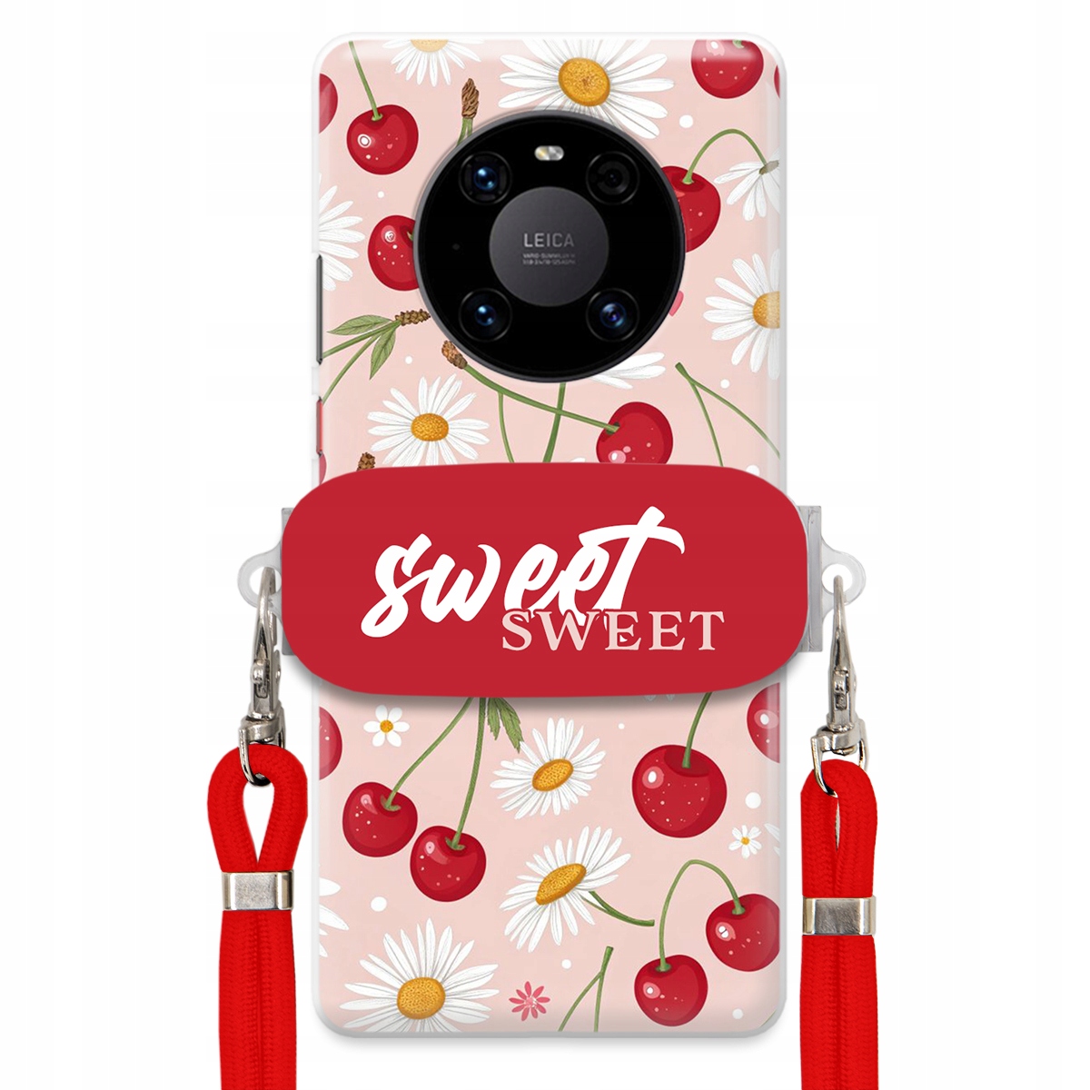 Puzdro pre Huawei Mate 40 Pro Červené vodítko držiak Sweet Sweet Kvet čerešne