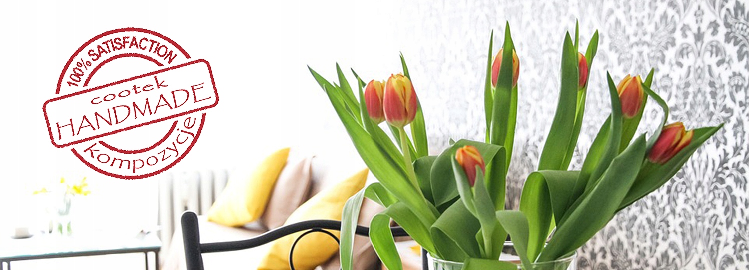 Tulipany gumowane - stroik motylek - Krem/Biel Wysokość 38 cm