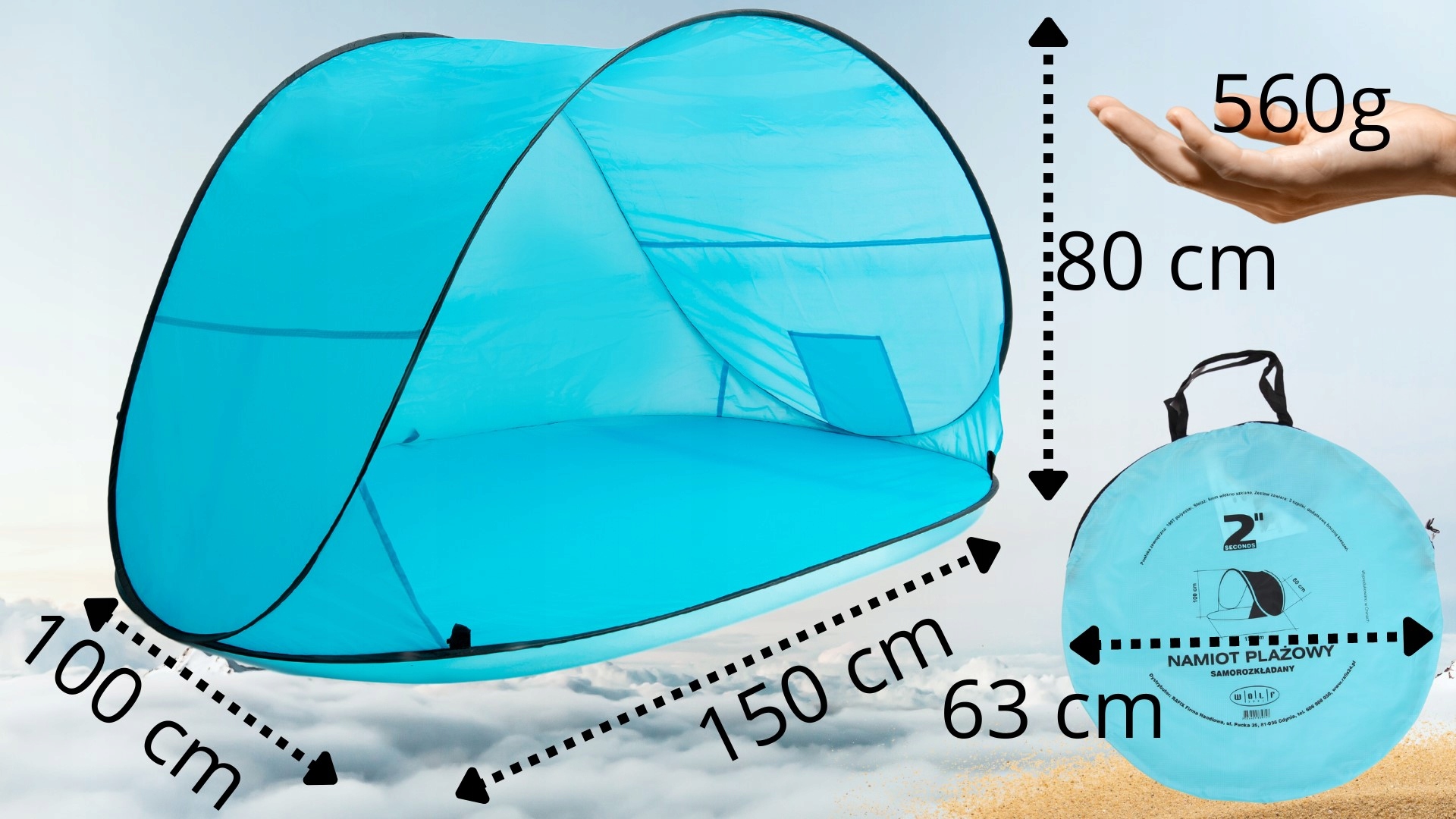 NAMIOT PARAWAN OSŁONA UV50 PLAŻOWY SAMOROZKŁADAJĄCY POPUP NA PLAŻĘ DUŻY XXL Wzór bez wzoru