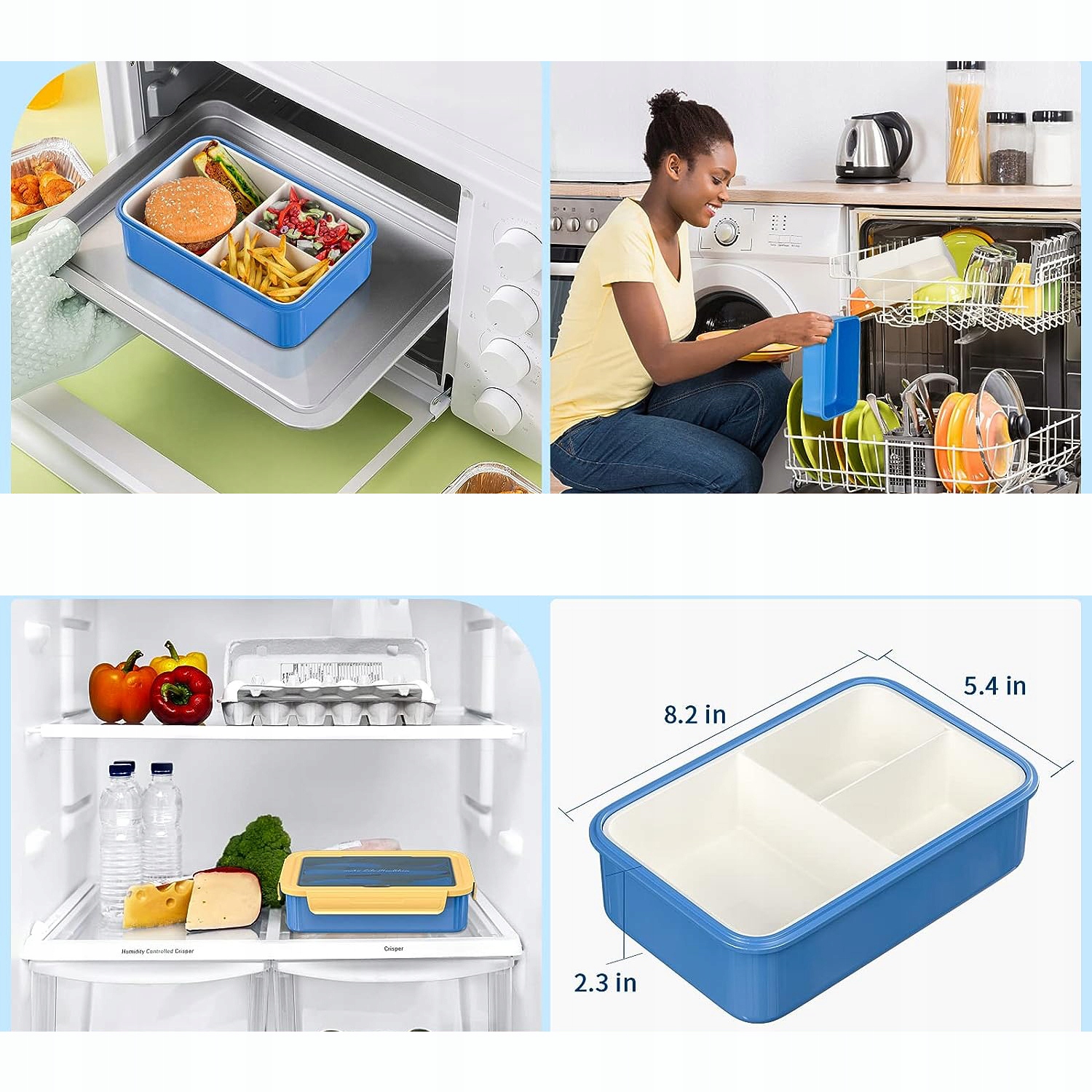 LUNCHBOX Z PRZEGRÓDKAMI POJEMNIK ŚNIADANIÓWKA DUŻA Kolor odcienie niebieskiego