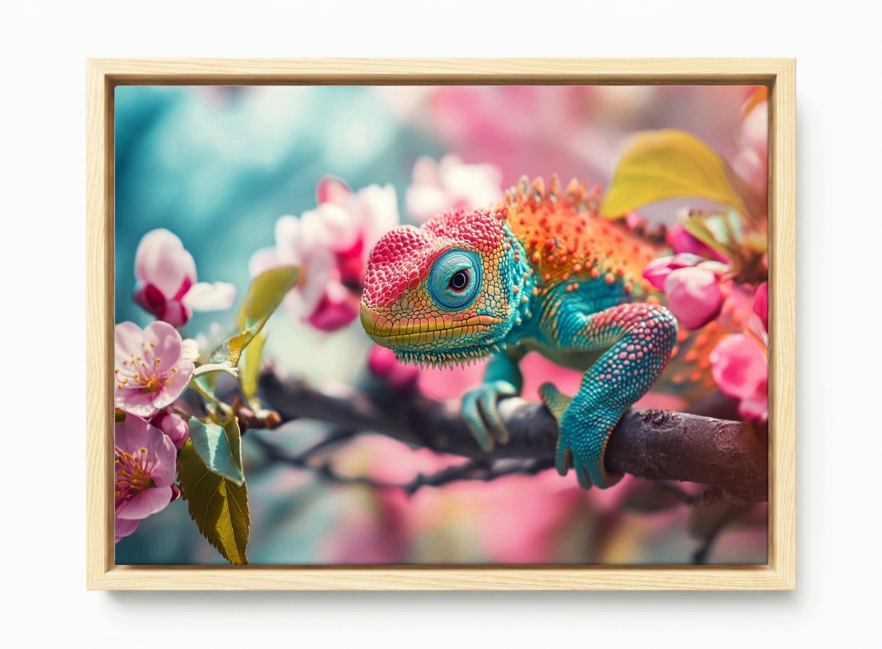 Obraz Rám Americký Box Příroda Barevný Chameleon Ještěrka 60x40