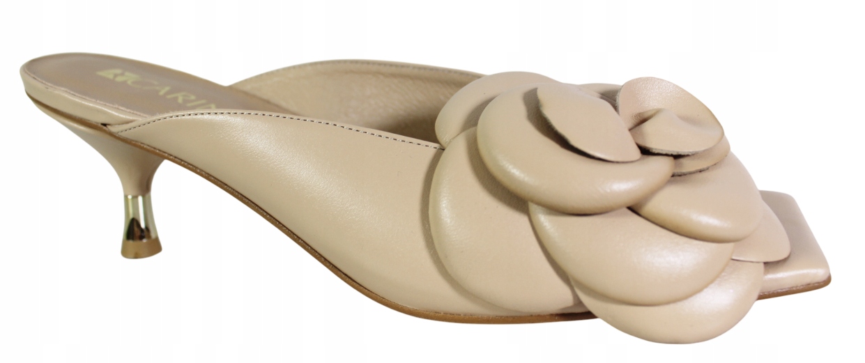 Carinii B10158 Béžové Žabky Dámské Kůže Módní Elegantní S Ozdobou VEL.39