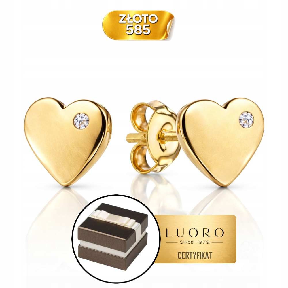 Náušnice Zlaté 585 14K Srdíčko Se Zirkonem 6 MM Krabička Dárek