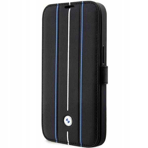Etui Bmw Leather Stamp Blue Lines na iPhone 14 Pro czarne