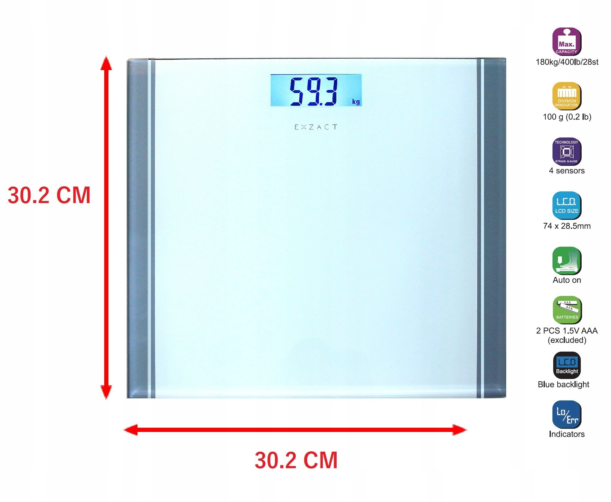 EXZACT Cyfrowa Waga Łazienkowa Elektroniczna 180kg LCD Biała — miniatura 5