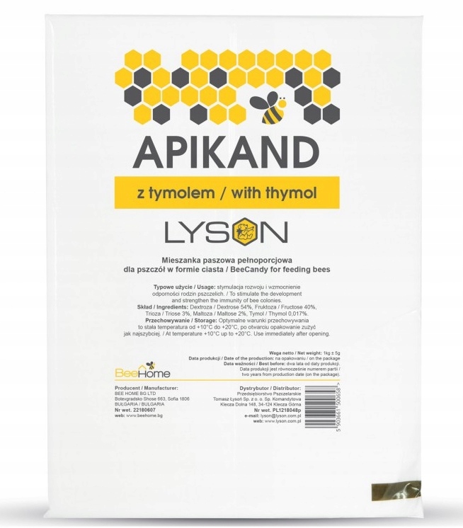 

Apikand Z Tymolem fondant na warroze pszczół 1kg