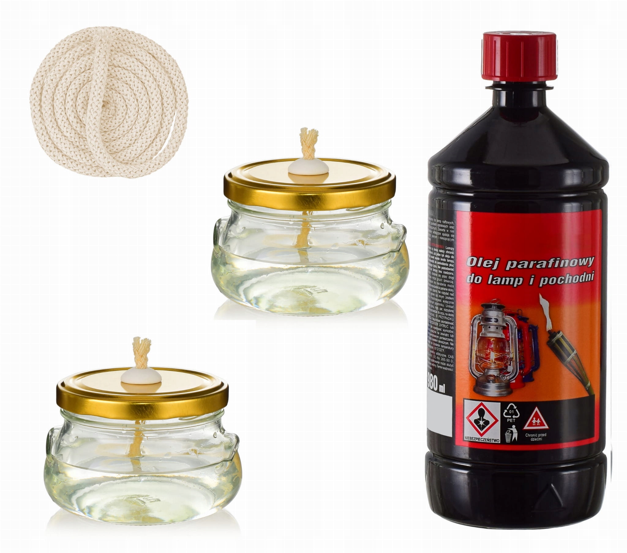 ZESTAW 2 LAMPY NAFTOWE LAMPION ŚWIECA +OLEJ +KNOT