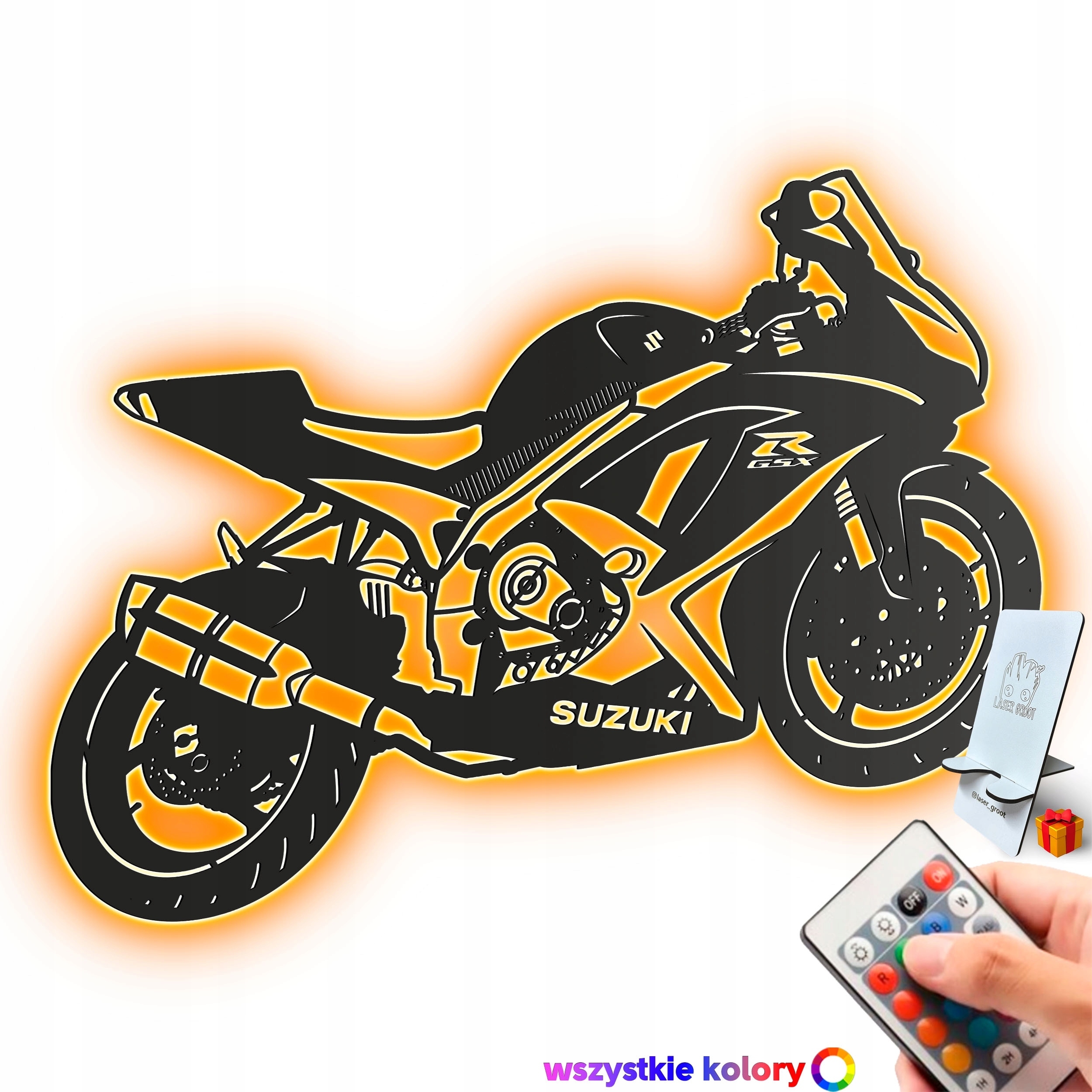Drevený 3D obraz Suzuki Gsx-r Nástenný darček Nočná Lampa Led XL