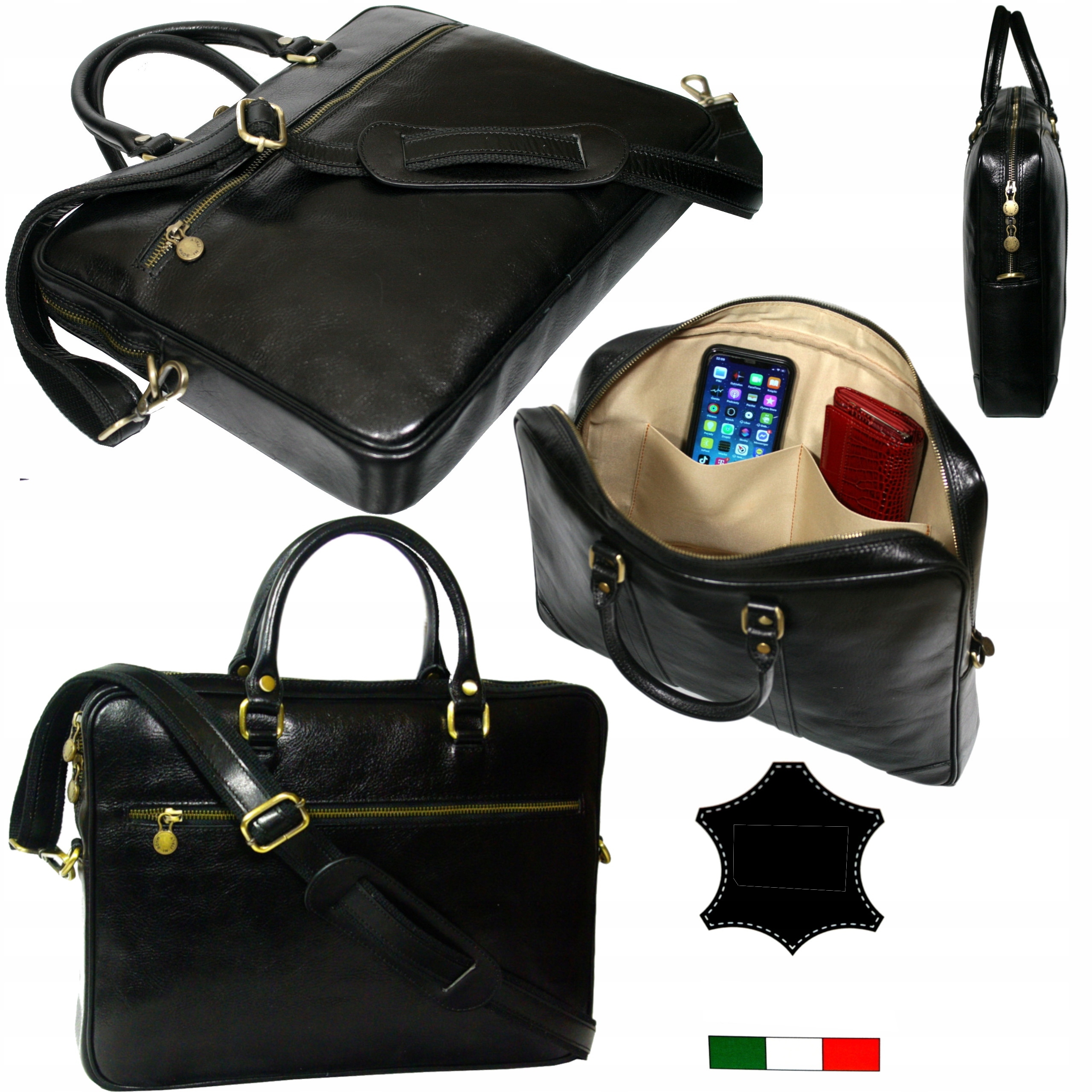 Kožená taška italská aktovka přihrádka na notebook 17 hnědá A4 velká dámská