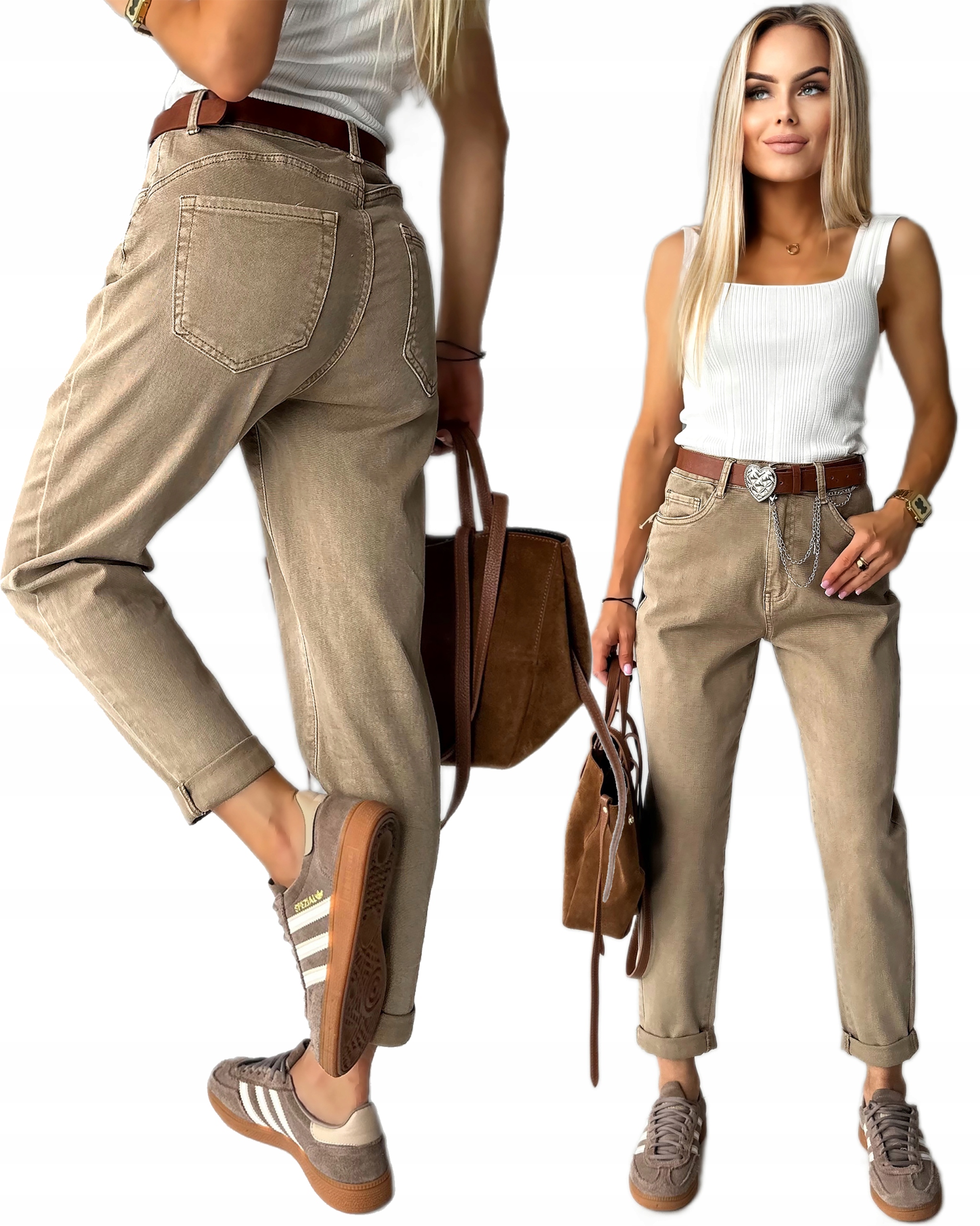 Modne Spodnie Jeansy damskie Mom Fit duże rozmiary XL Adilla