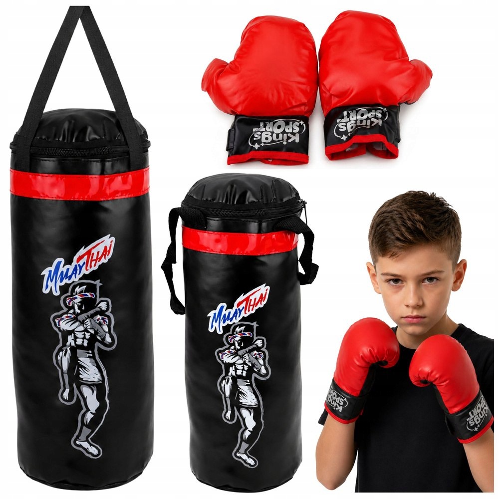 Worek Bokserski Dla Dzieci Zestaw Do Ćwiczeń Rękawice Muay Thai 55x17cm M L
