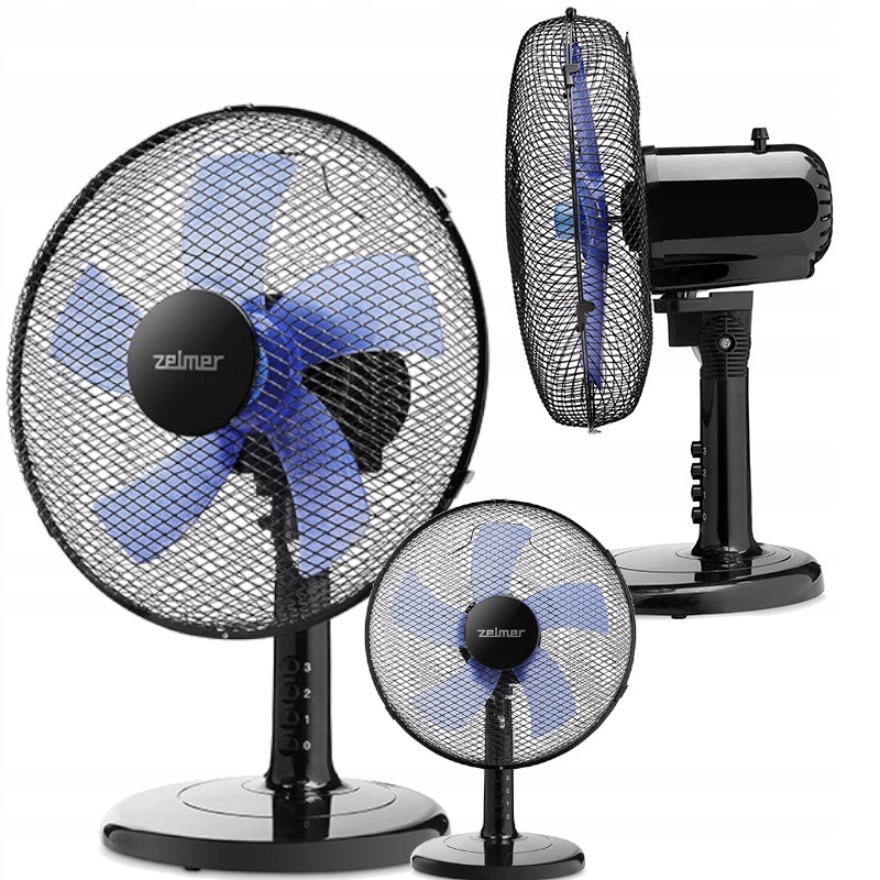 ZELMER WENTYLATOR BIURKOWY WIATRAK STOJĄCY STOŁOWY CICHY CZARNY