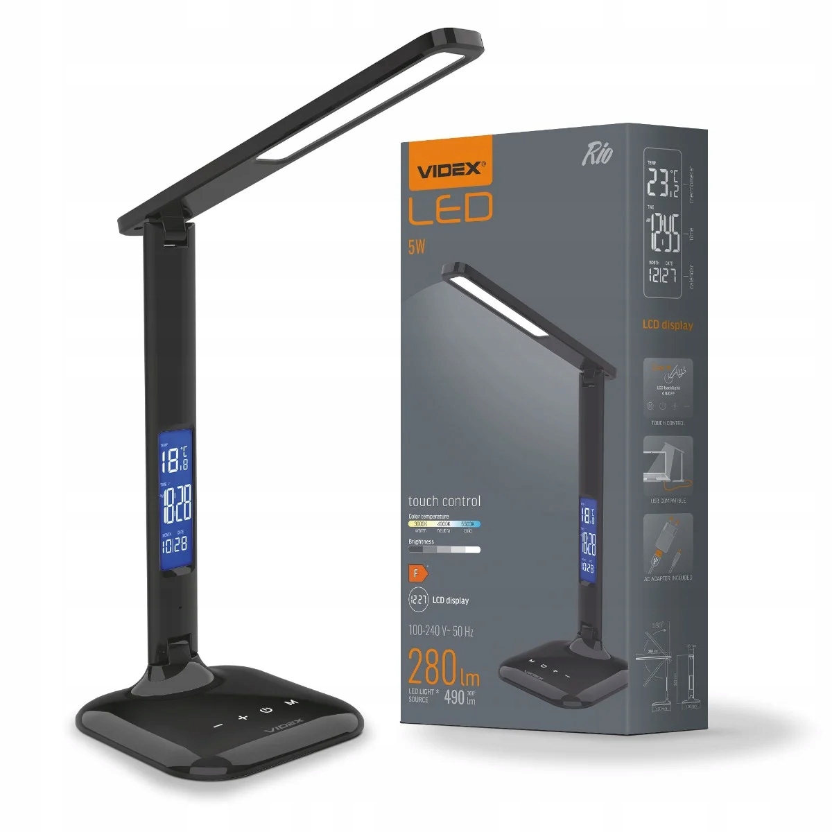Videx Led stolní lampa 4.5W, dotyková, stmívatelná, změna barvy