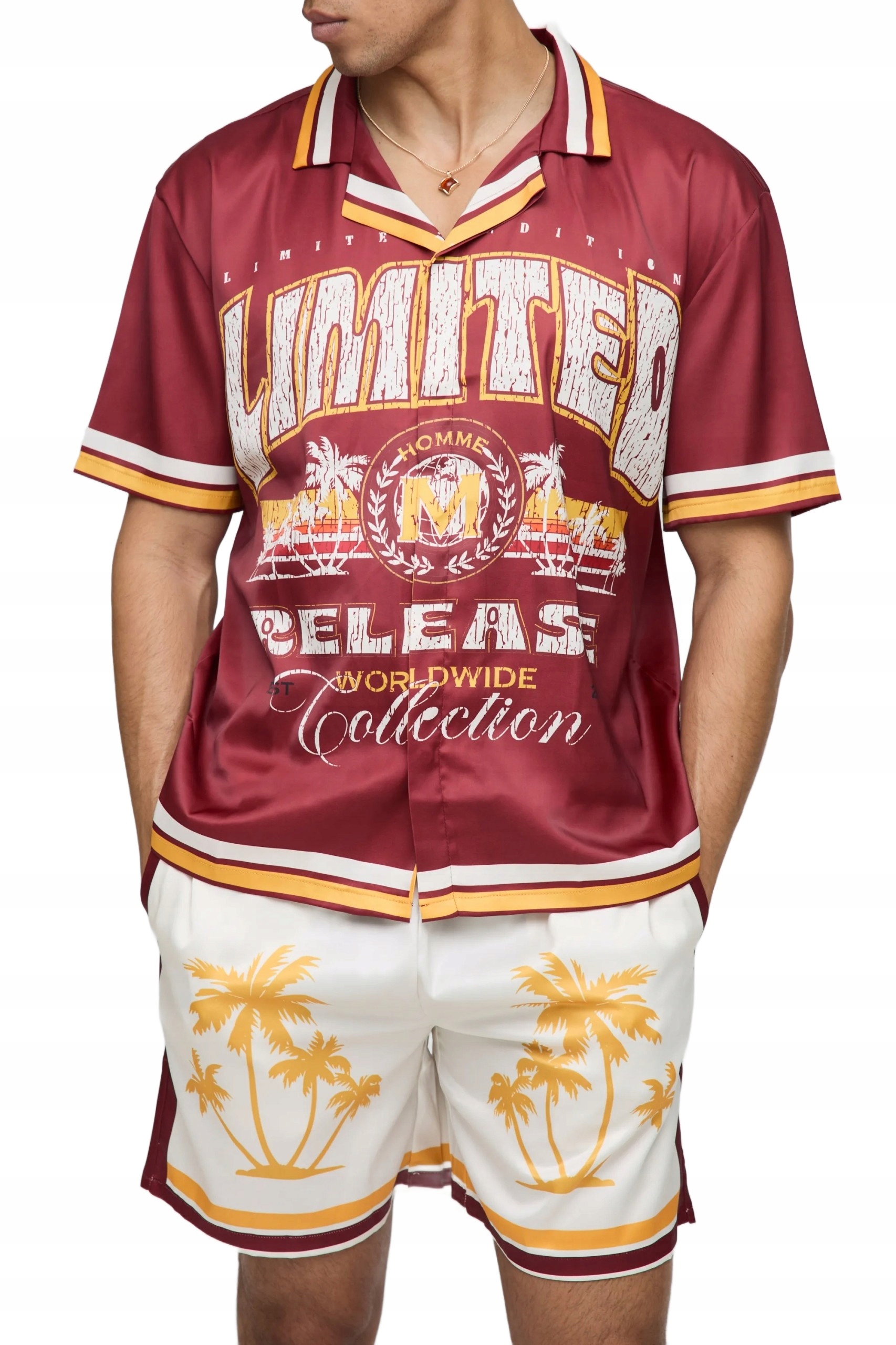 Boohooman Komplet Pánská Košile A Šortky Vzor Nápisy A Palmy L Z3A