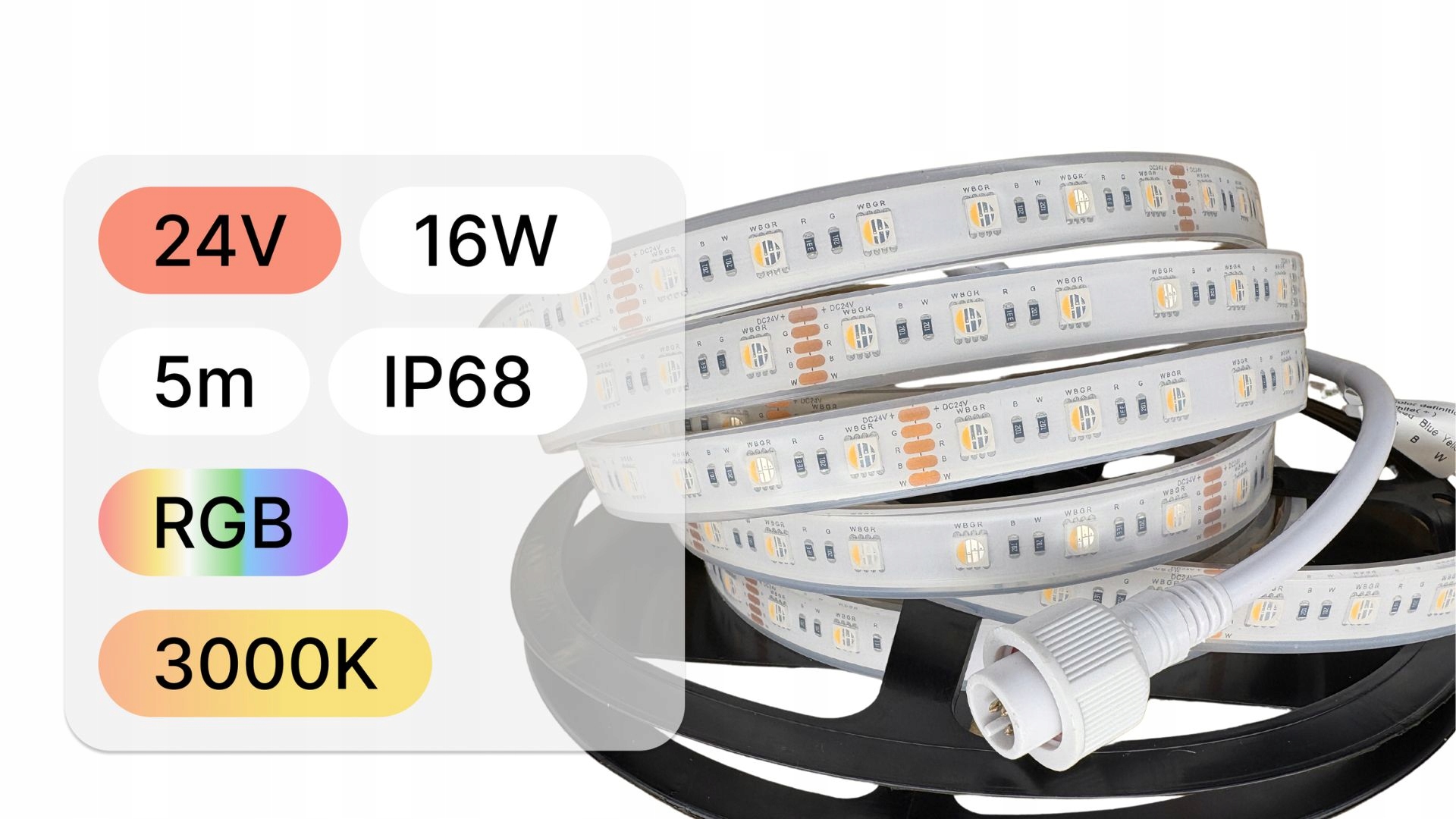 Led pásek RGB+3000K 4v1 IP68 24V 16W do sauny barevná terapie
