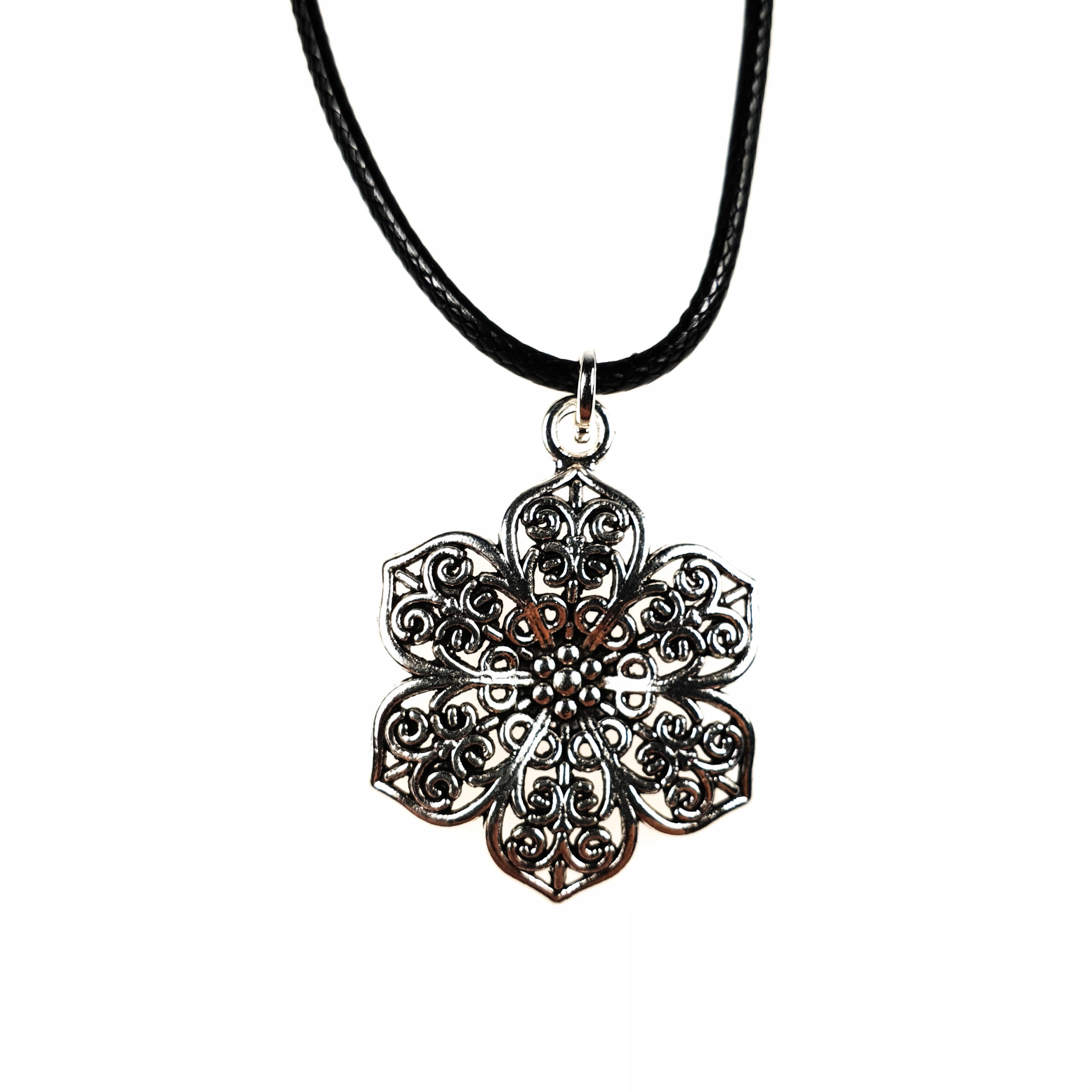 

Piękny Naszyjnik Ażurowy Kwiat Mandala Posrebrzany