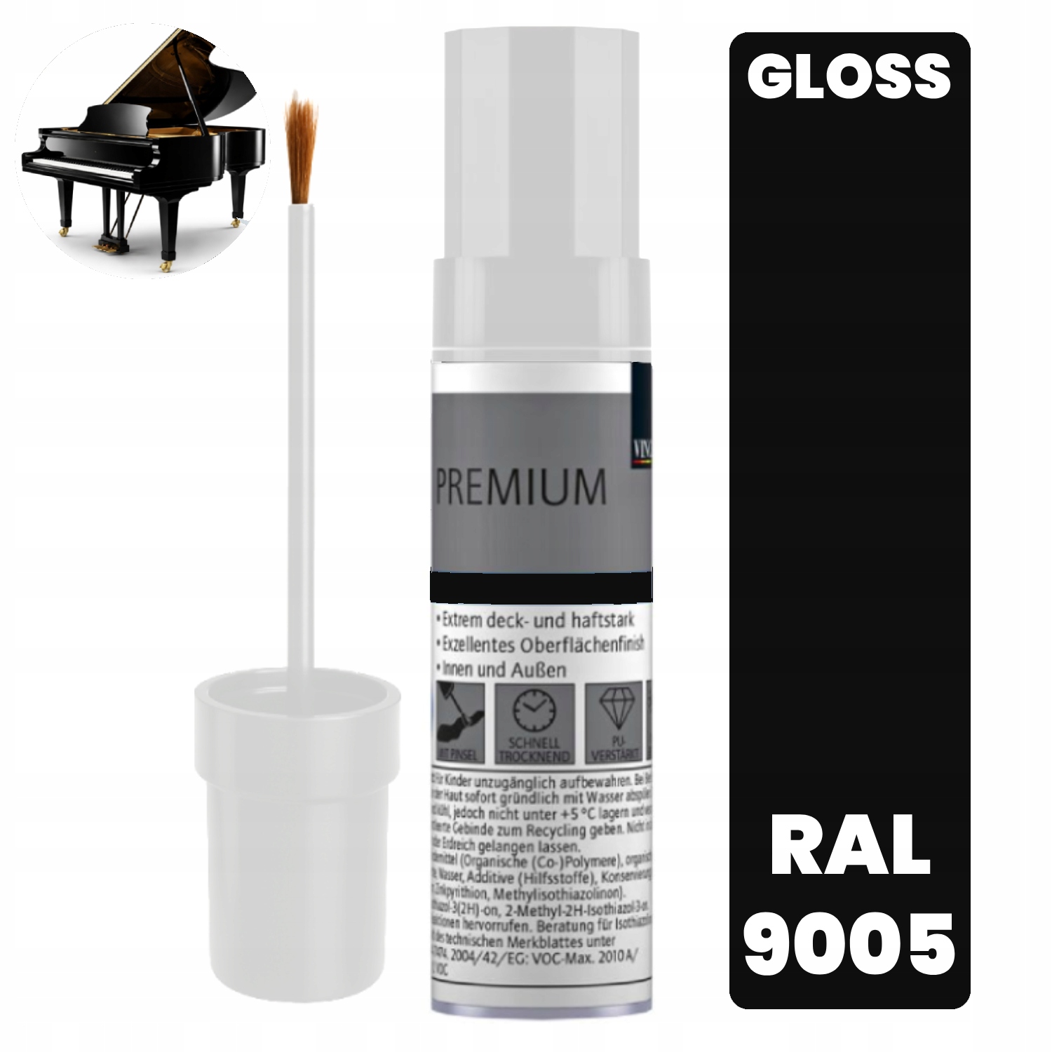 Mini lakier naprawczy 12 ml Piano Black Ral 9005 precyzyjna aplikacja