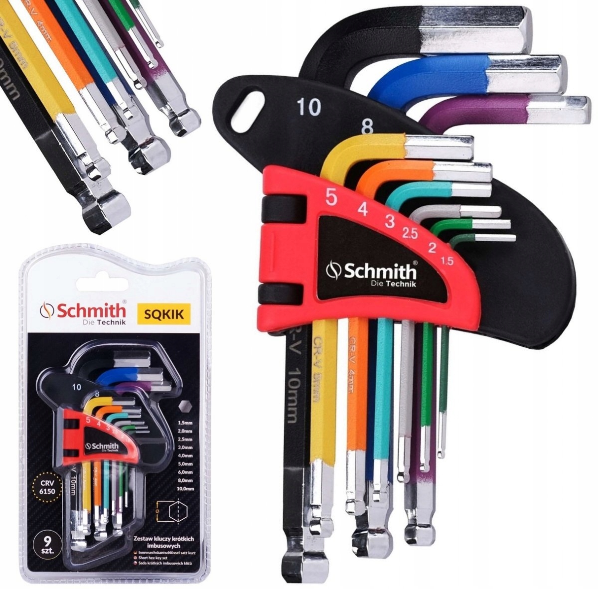 Klucze Imbusowe Hex Krótkie Imbus 1,5-10 Zestaw 9szt Z Kulką Kolor Schmith
