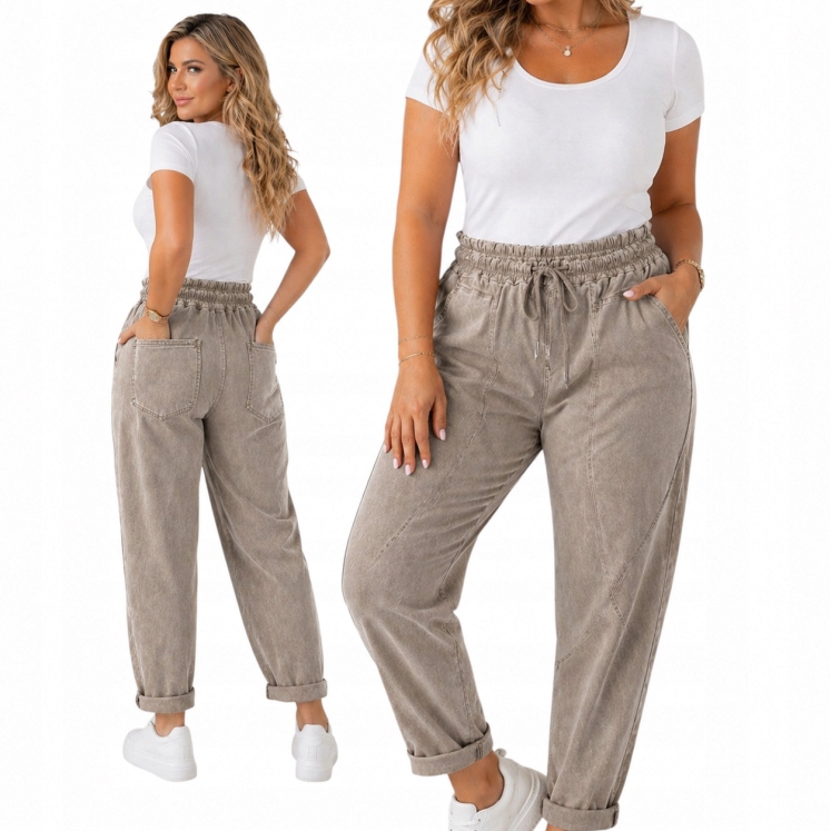 Džínové kalhoty Plus Size béžové elastické viskóza lycra 50 52 5XL 6XL