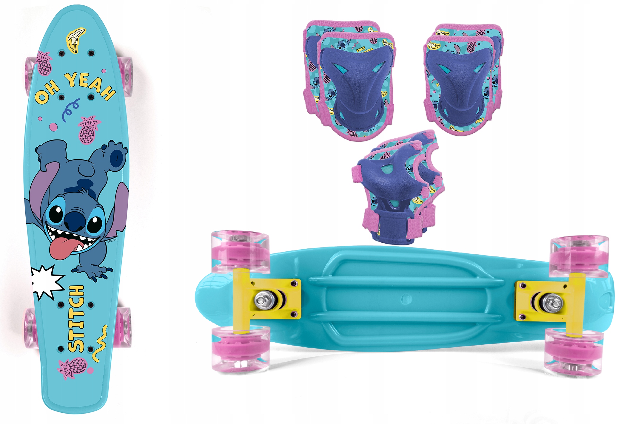 Deskorolka 6x ochraniacze kolana łokcie nadgarstki plastikowa 55cm Stitch