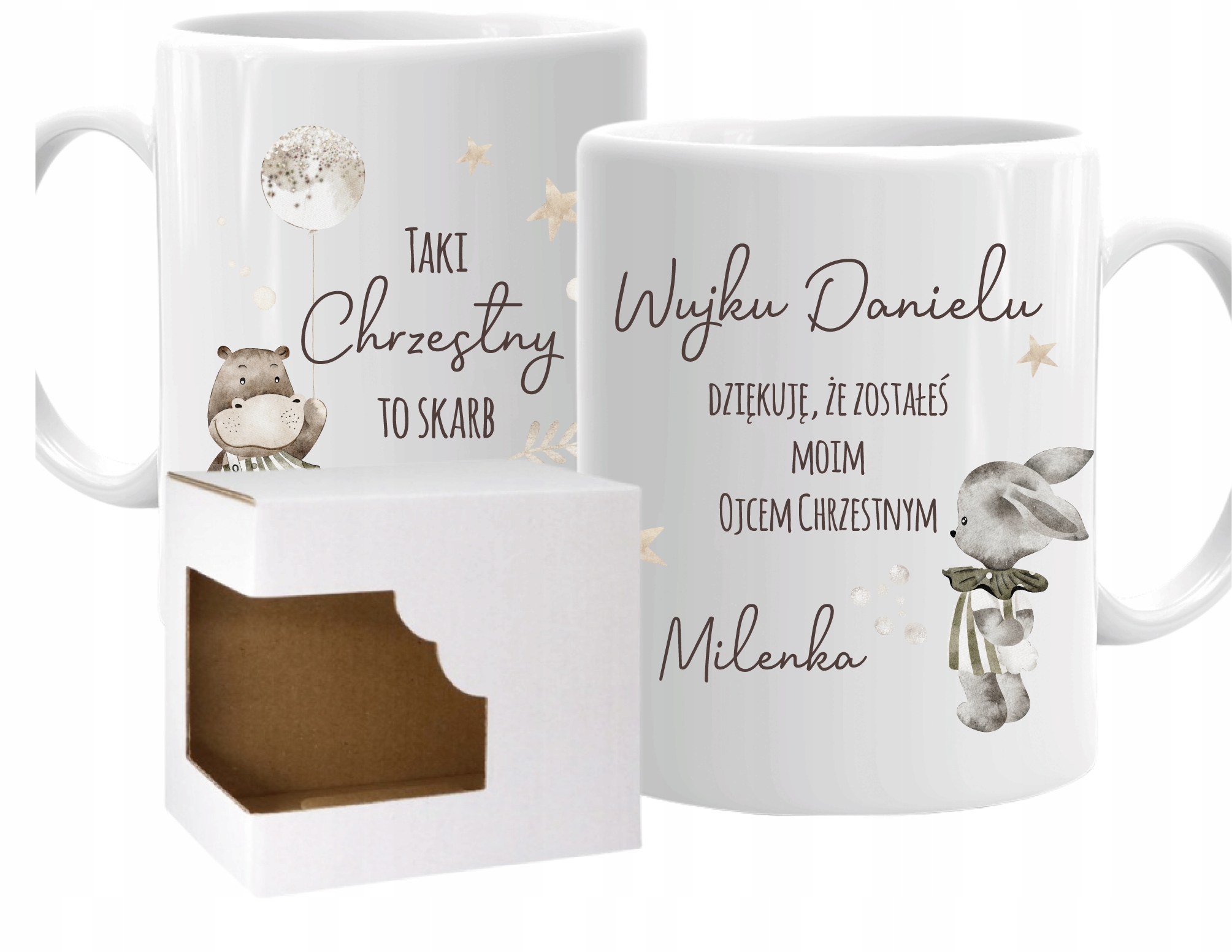 Kubek CHRZEST podziękowanie dla CHRZESTNYCH boho CHRZEST prezent w2